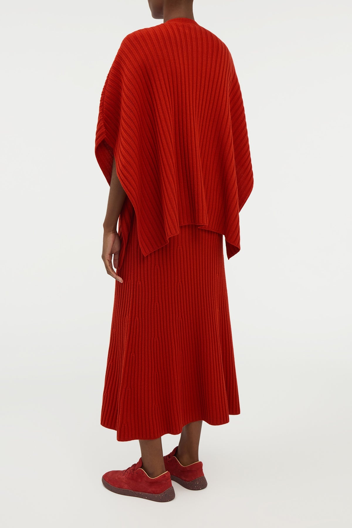Baron Knit Cropped Poncho in Antelope Orange Merino Wool Cashmere - 4