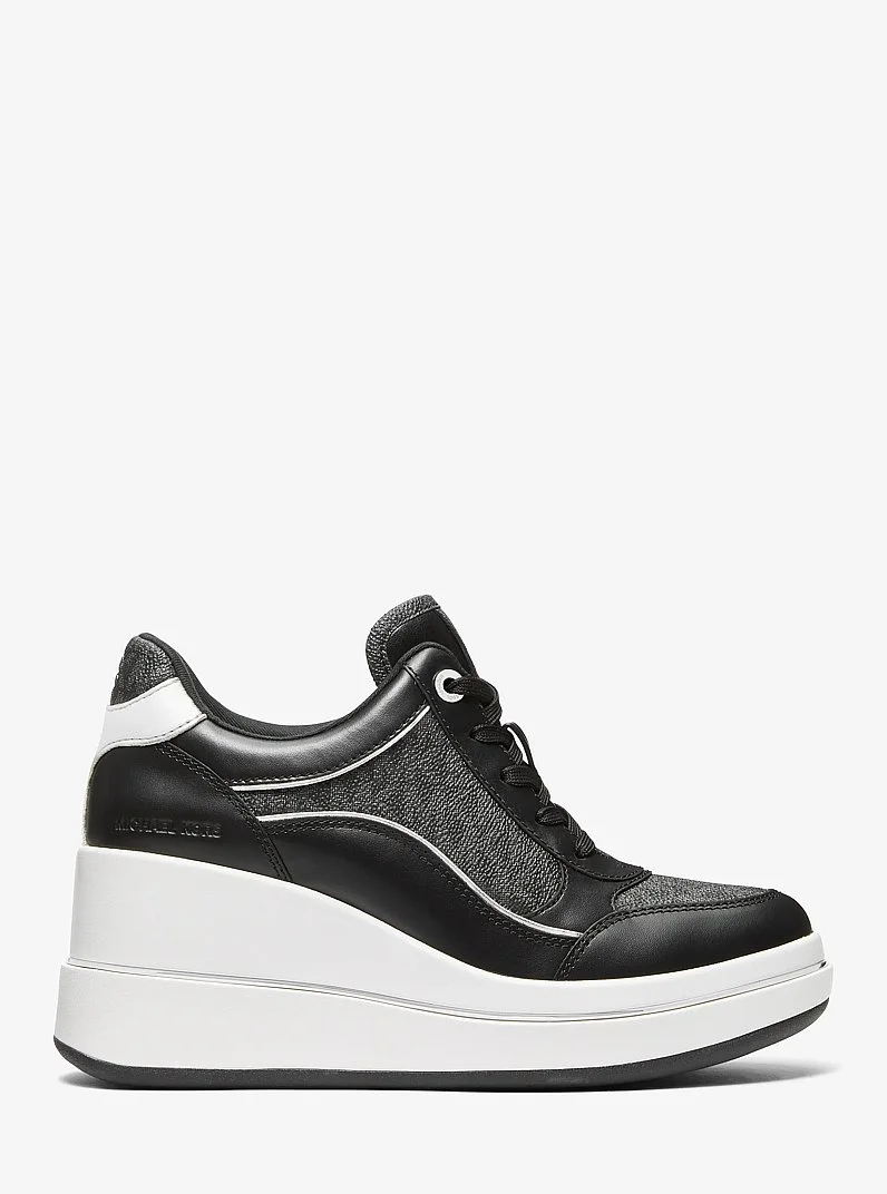 Emmy Signature Logo and Leather Wedge Trainer - 1