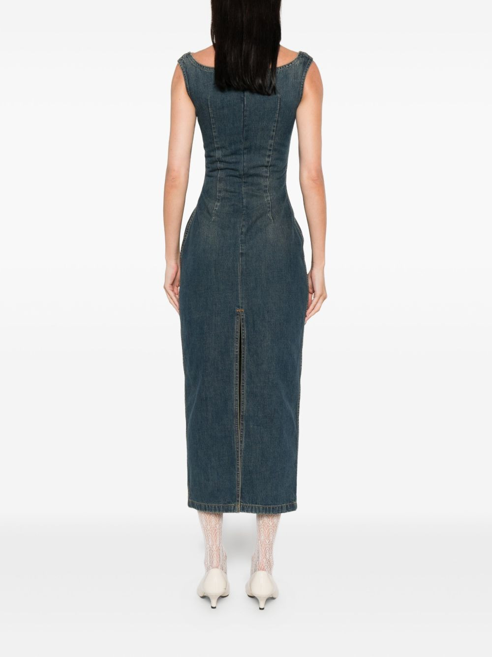 square-neck denim dress - 4