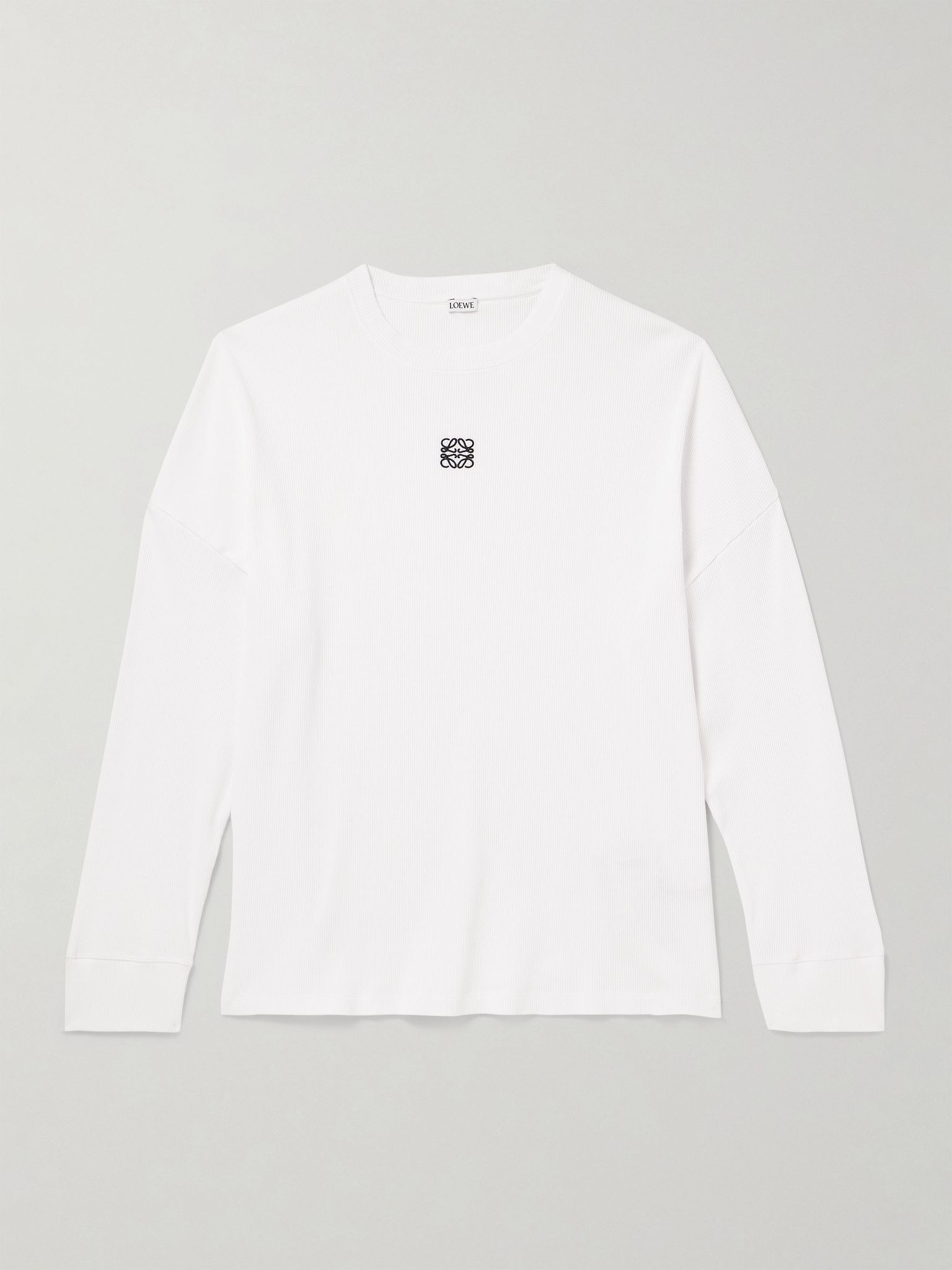 Oversized Logo-Embroidered Ribbed Cotton T-Shirt White - 1