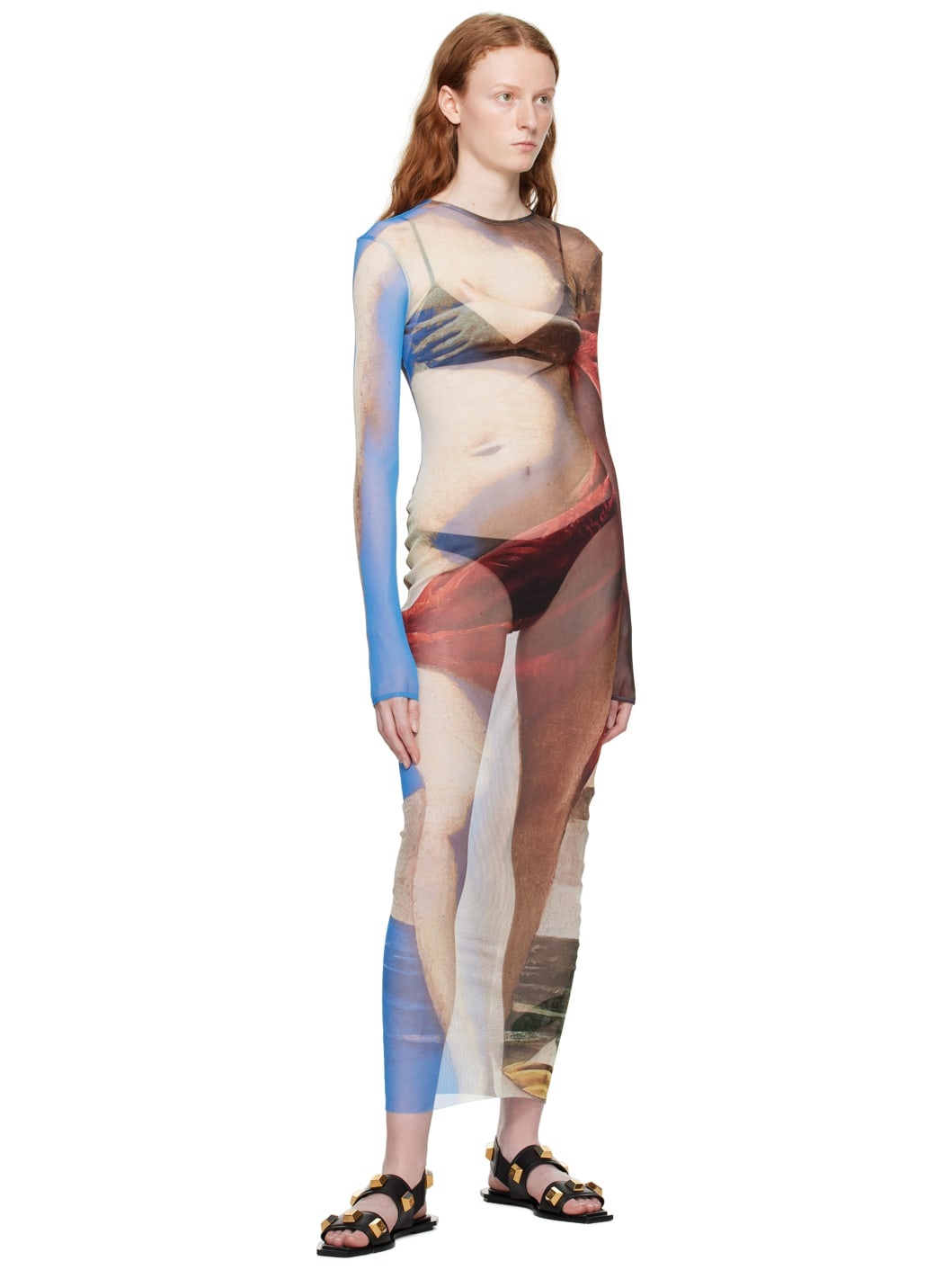 Beige Trompe-L'œil Maxi Dress - 4