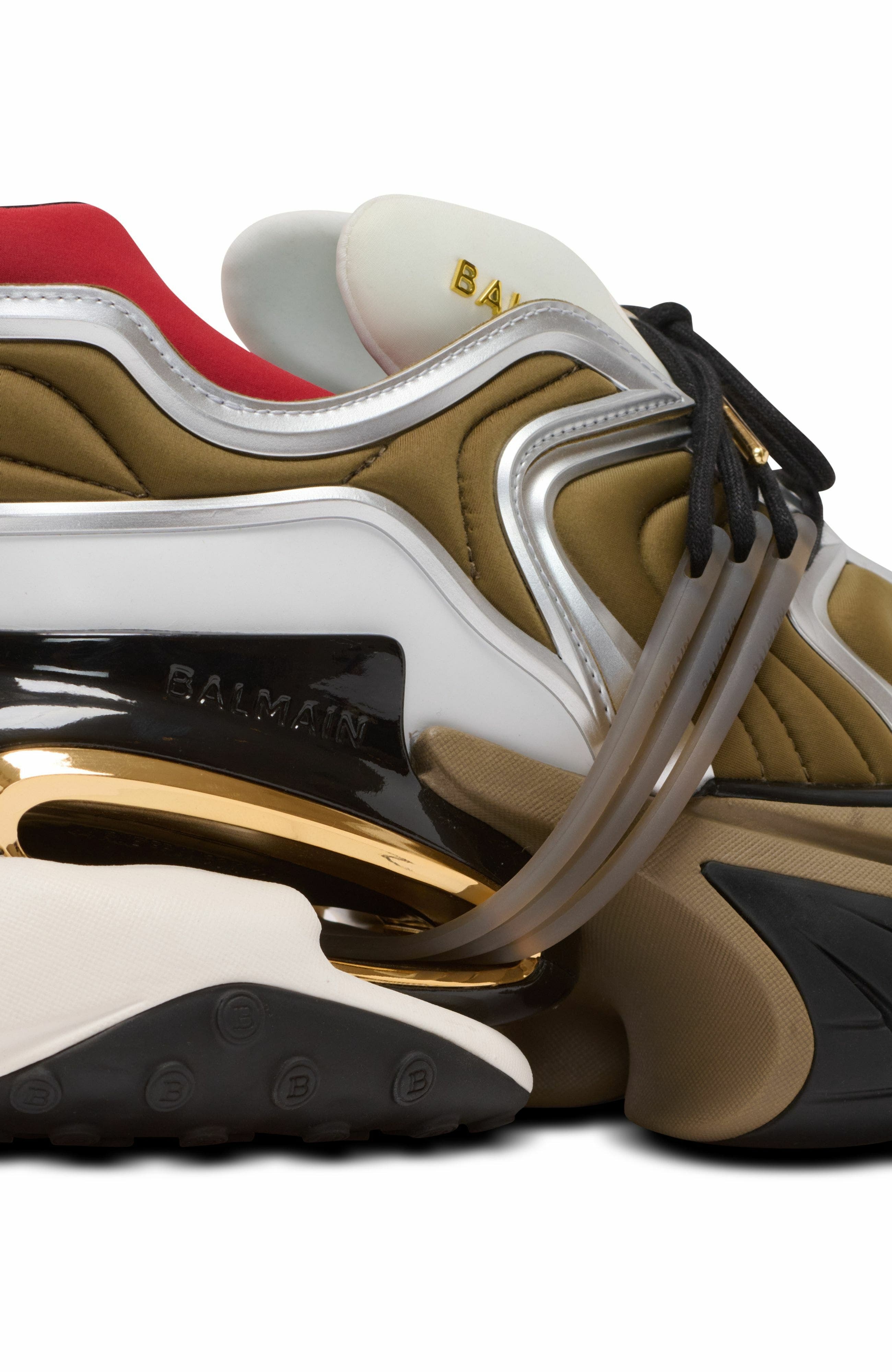 Balmain Unicorn Wave trainers in neoprene and calfskin in Khaki at Nordstrom - 9
