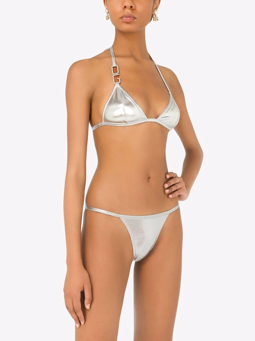 metallic halterneck bikini - 4