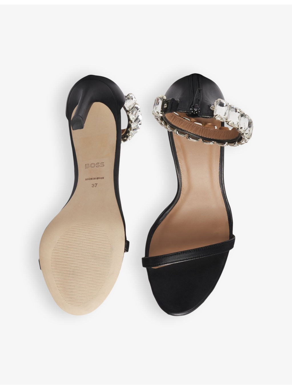 Rhinestone-embellished leather heeled sandals - 3