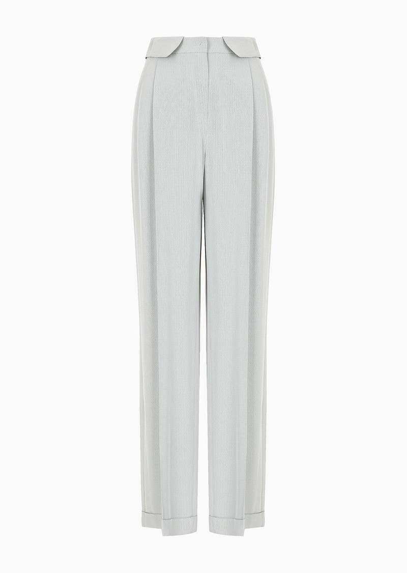 Trousers with turned-up cuffs and a chevron micro pattern 1