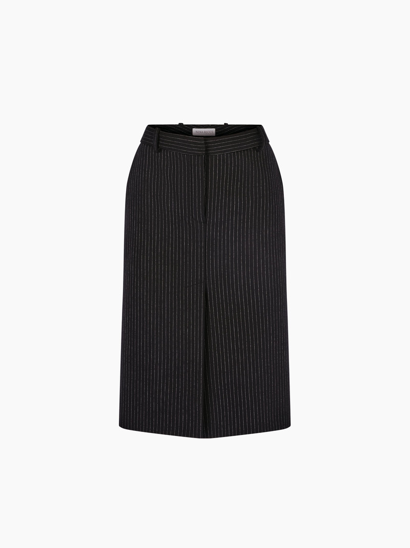 Pinstriped Virgin Wool Midi Skirt 1