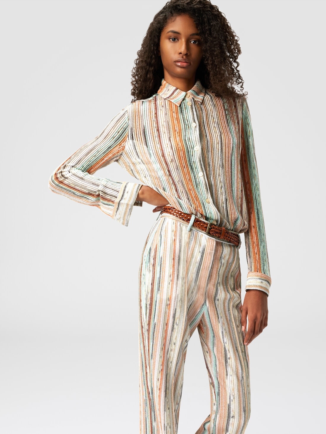 Striped lamé slub viscose knit shirt - 4