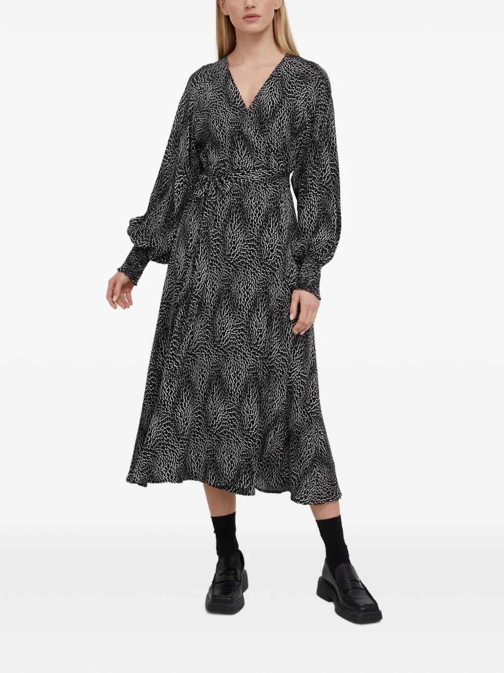 V-neck pattern midi dress - 1