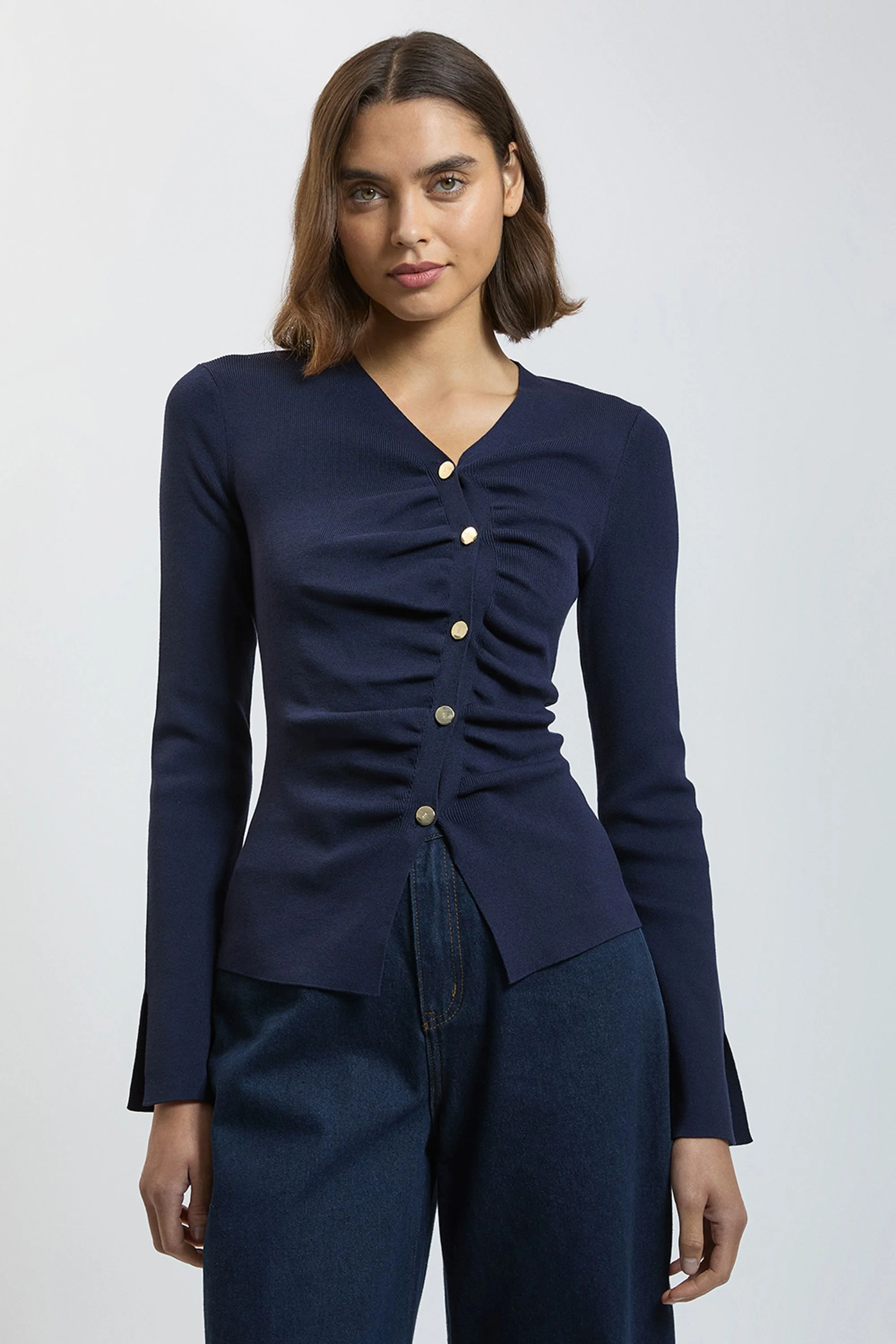 Asymmetric Fastening Viscose Knit Cardigan - 1