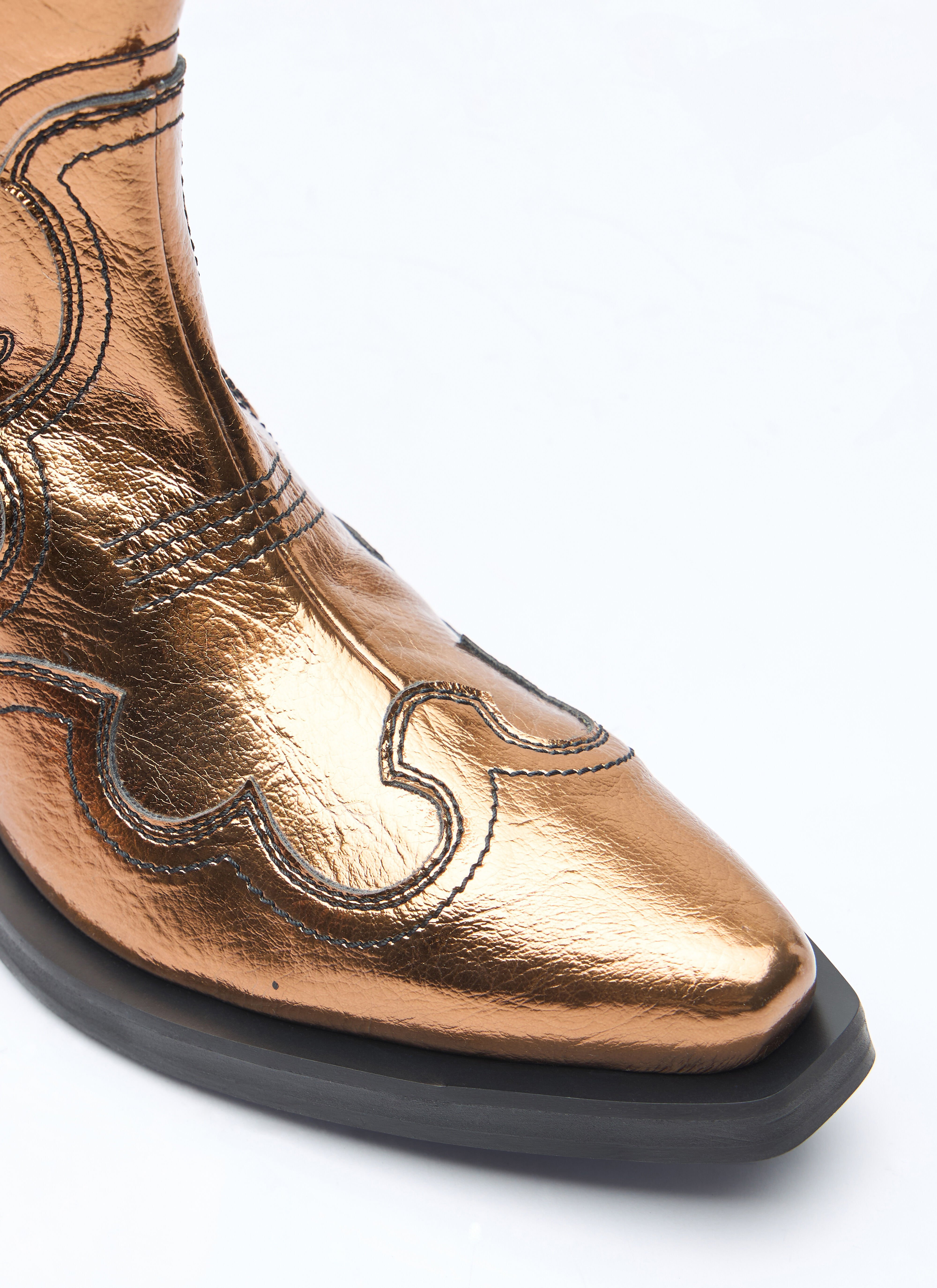 Mid Shaft Embroidered Metallic Western Boots - 2