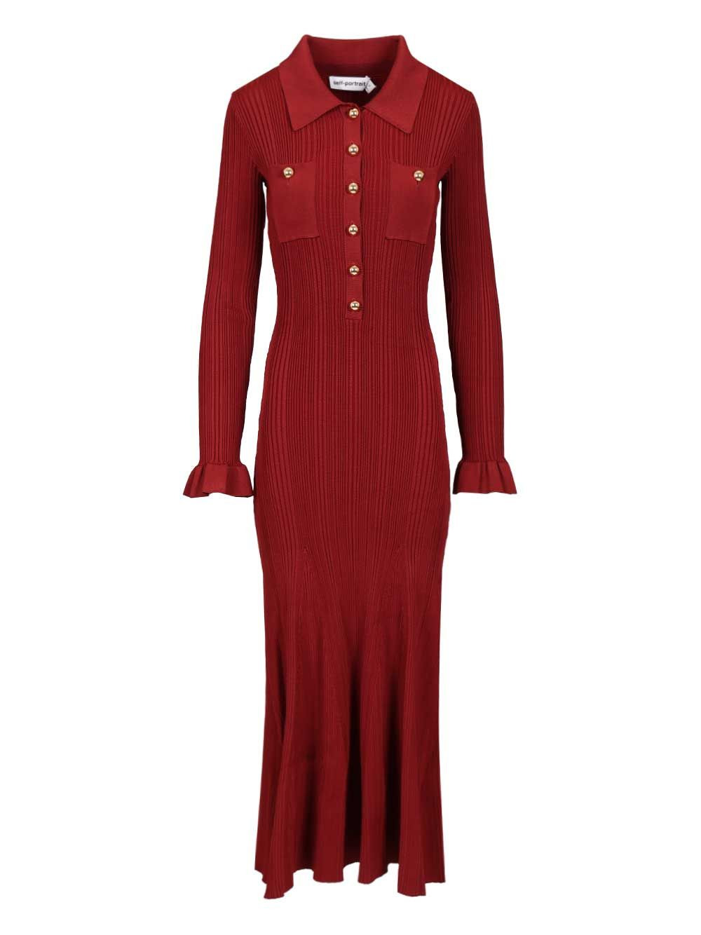 Burgundy Ribbed Knit Midi Dress Dresses Bordeaux - 1