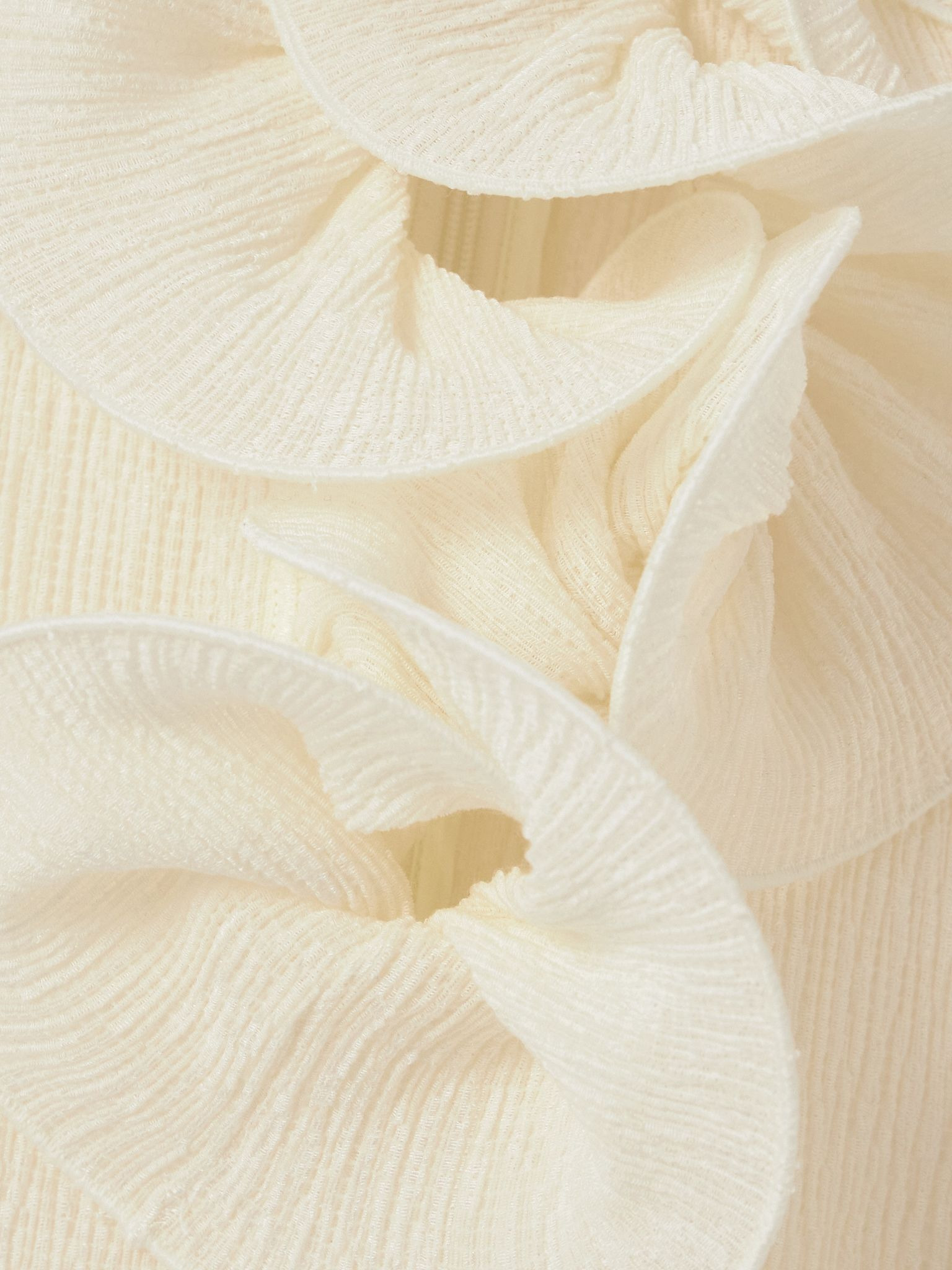 Appliquéd ruffled ribbed Lyocell-blend midi dress Cream - 4
