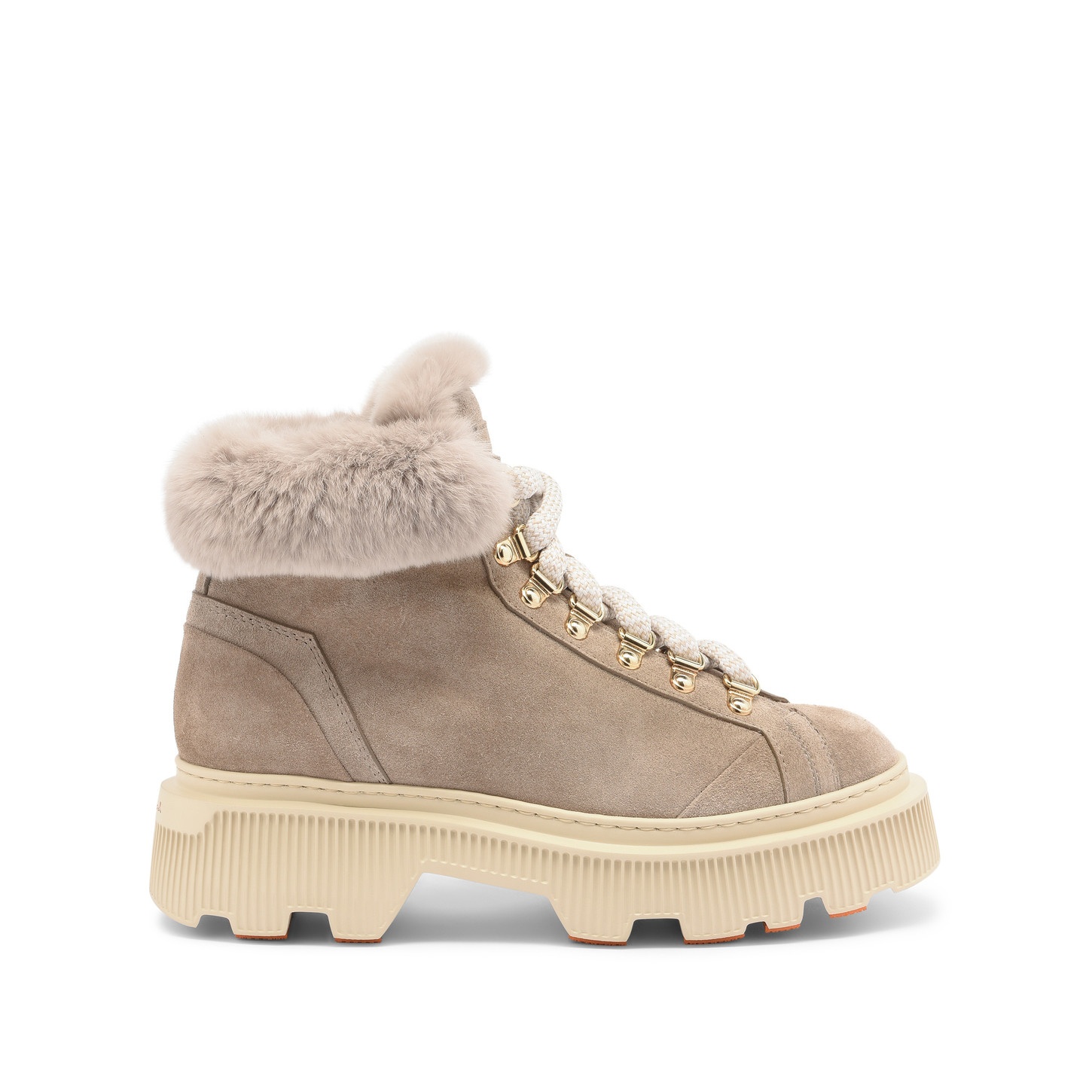 Women's taupe suede hiking boot with fur - 1