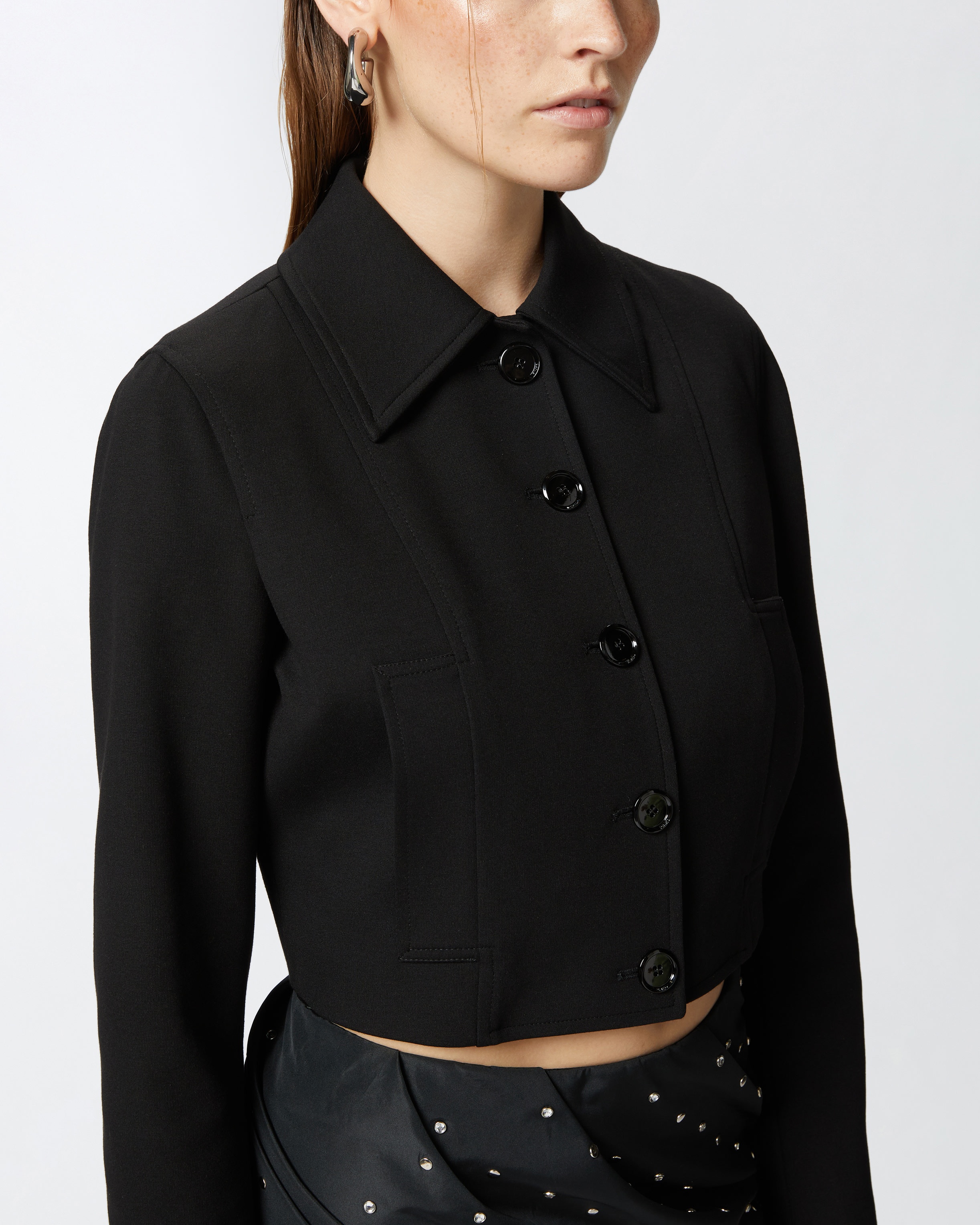 SHORT SINGLE-BREASTED JACKET WITH FABRIC STITCH - 5