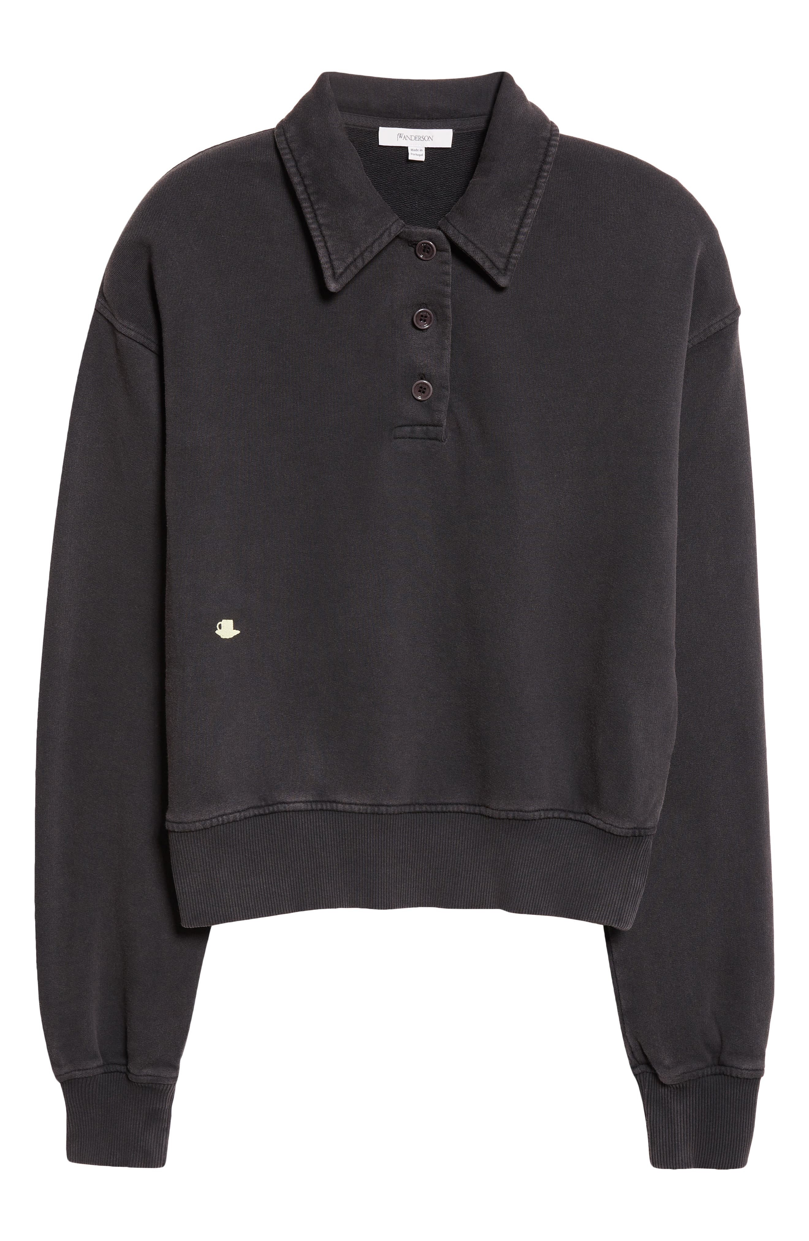 JW Anderson Cotton French Terry Polo Sweatshirt in Washed Black at Nordstrom - 1
