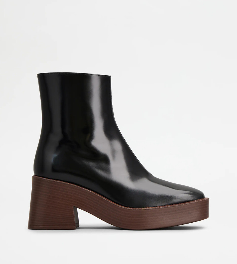 PLATFORM ANKLE BOOTS IN LEATHER - BLACK 1