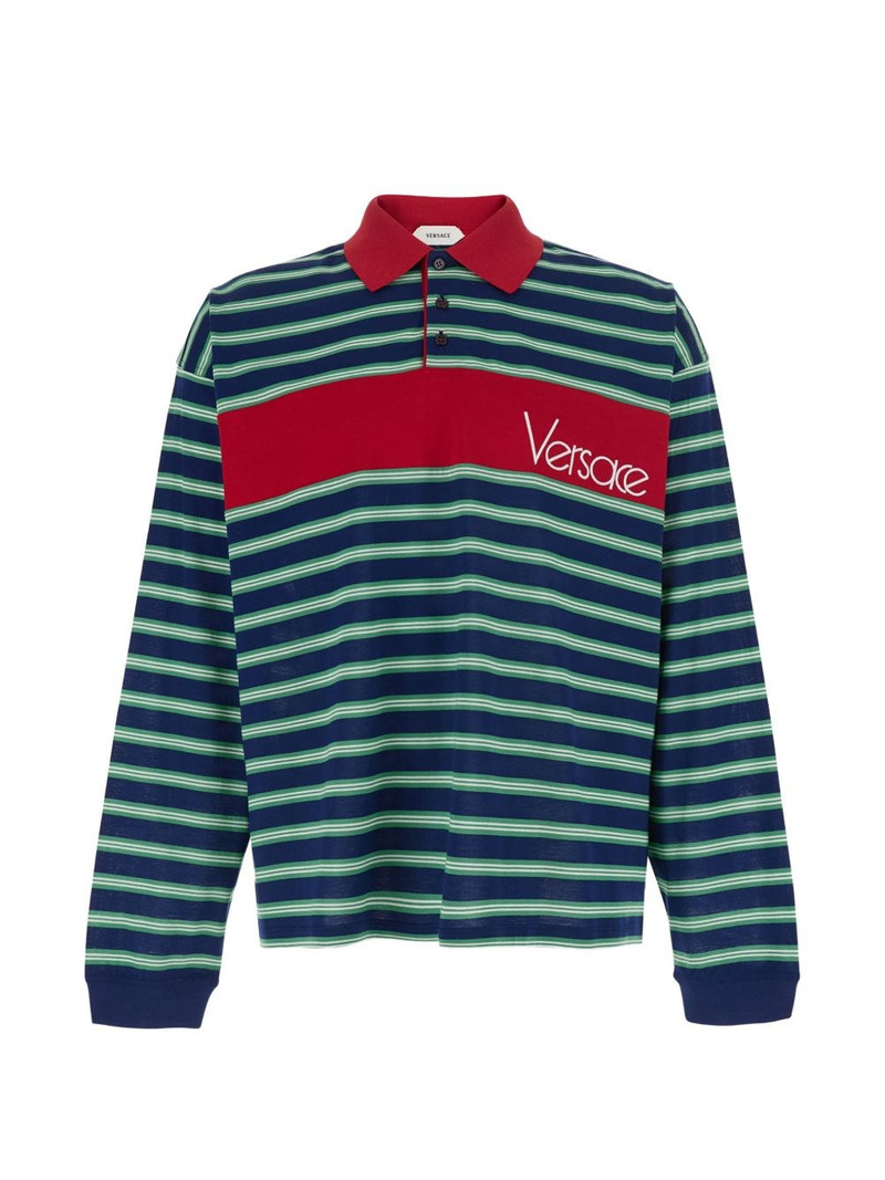 Logo-detail striped long-sleeve polo shirt - 1
