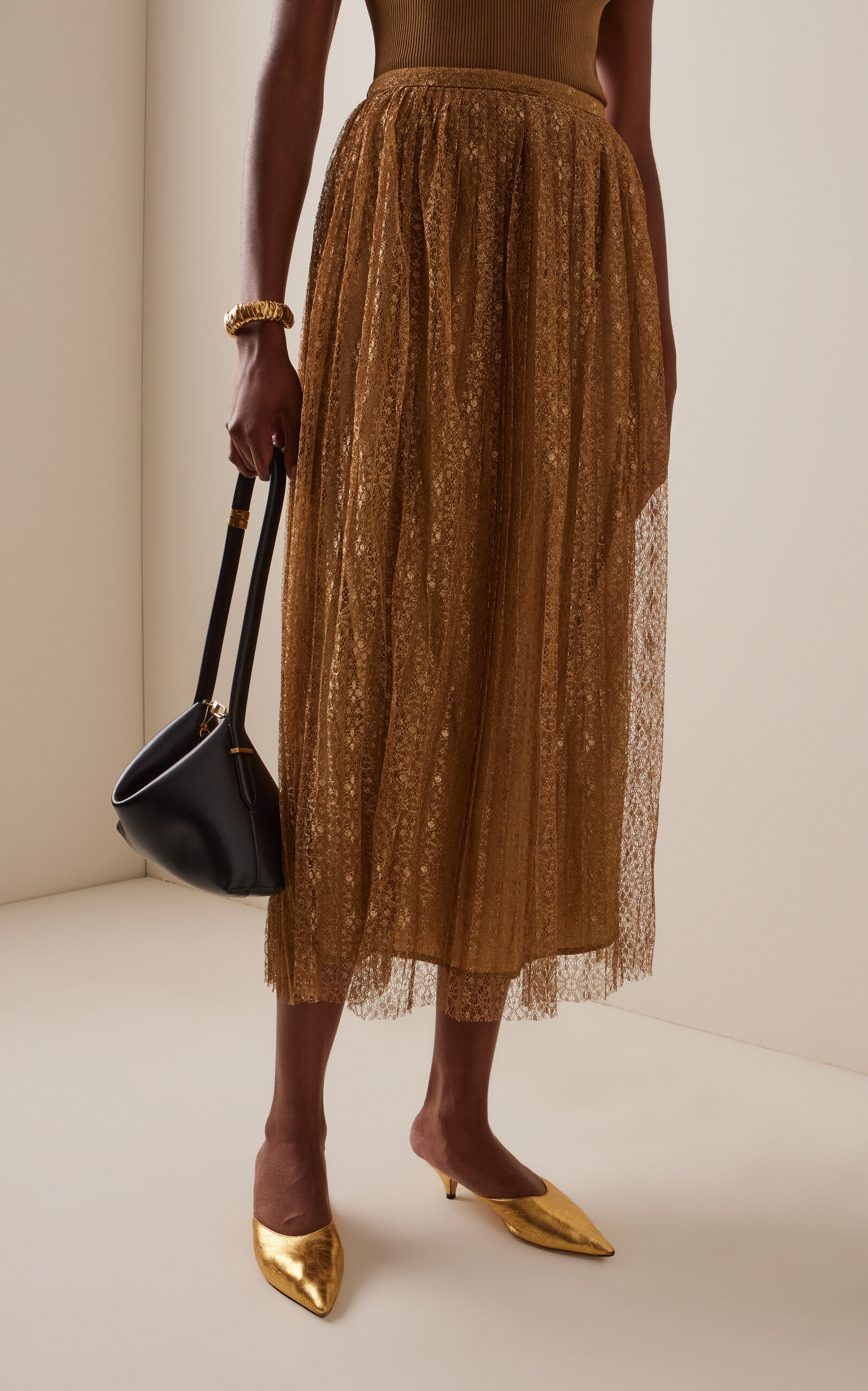 Maren Pleated Metallic Lace Skirt gold - 3