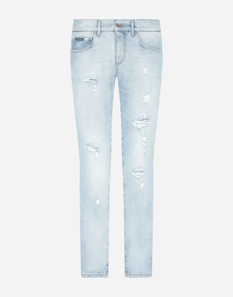 Light blue skinny stretch jeans with rips - 3