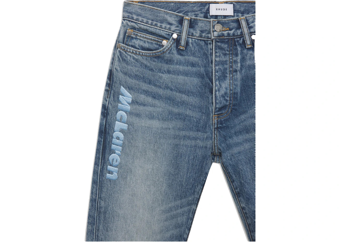 Rhude x McLaren Denim Embroidered Jean Blue - 3
