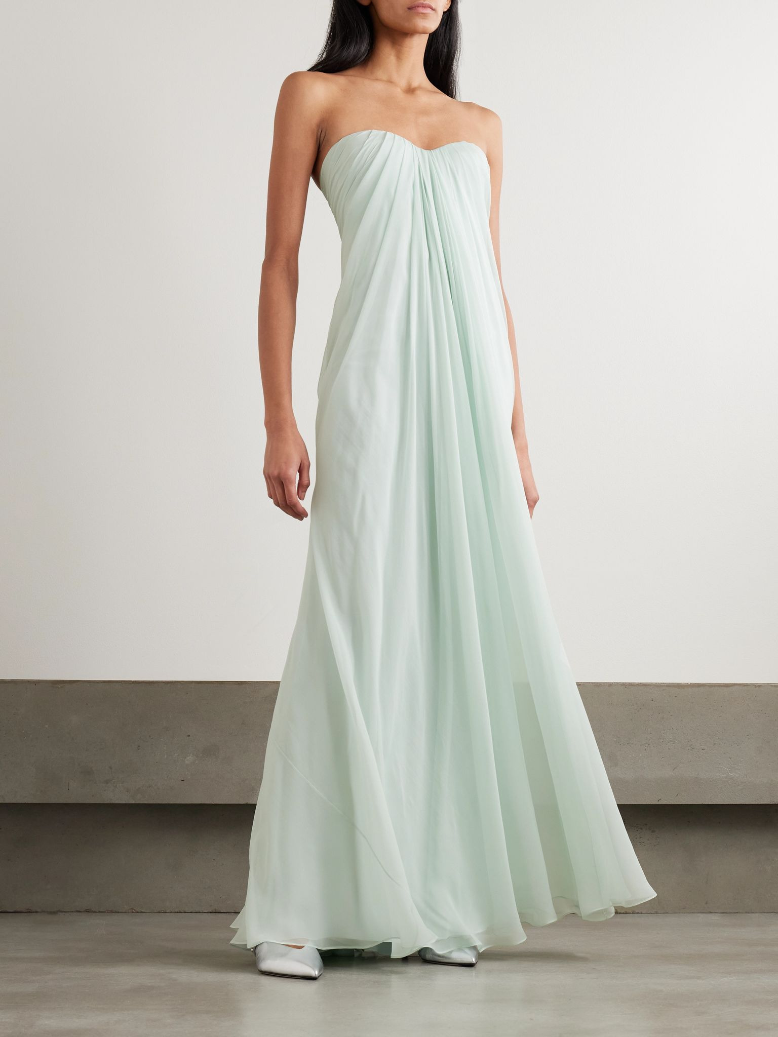 Strapless draped silk-chiffon bustier gown Mint - 2