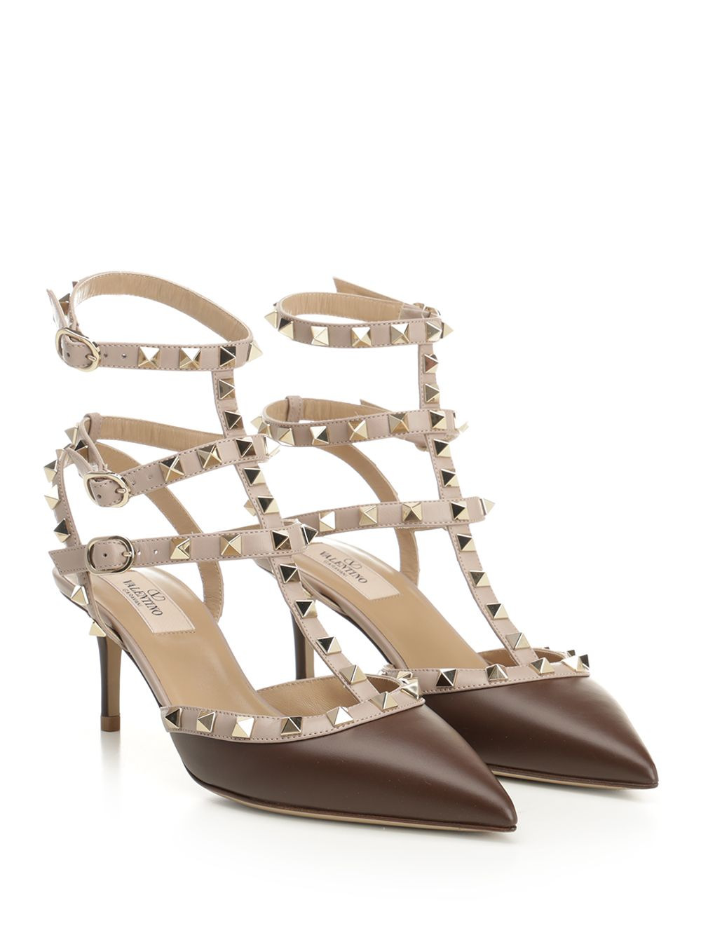 Ankle Strap | Rockstud | T. 65 | Vitello/Nappa Light Mat/Platinum Studs Pumps Brown - 2