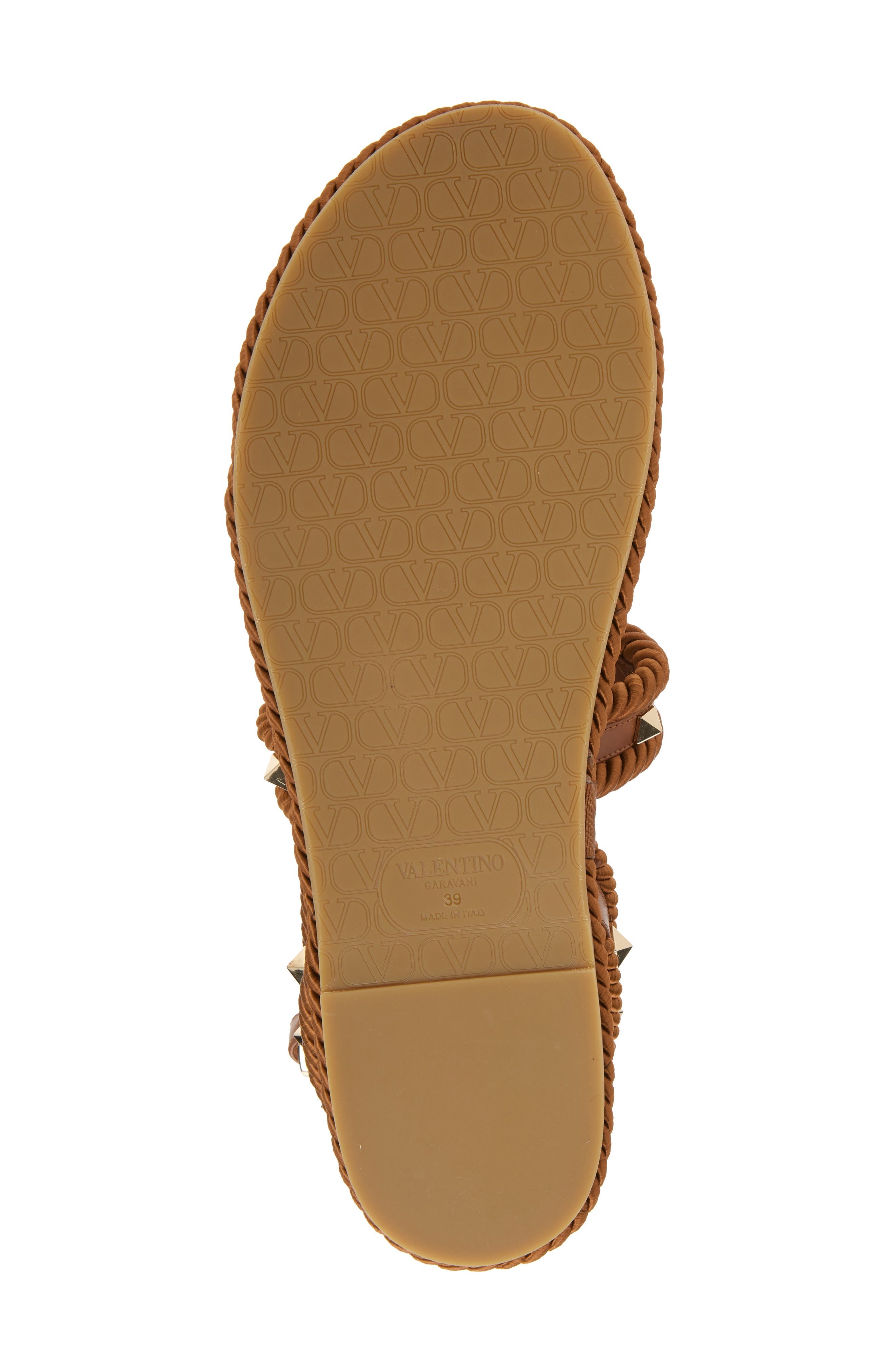 Valentino Garavani Rockstud Ankle Strap Flat Sandal in Tabacco at Nordstrom - 6