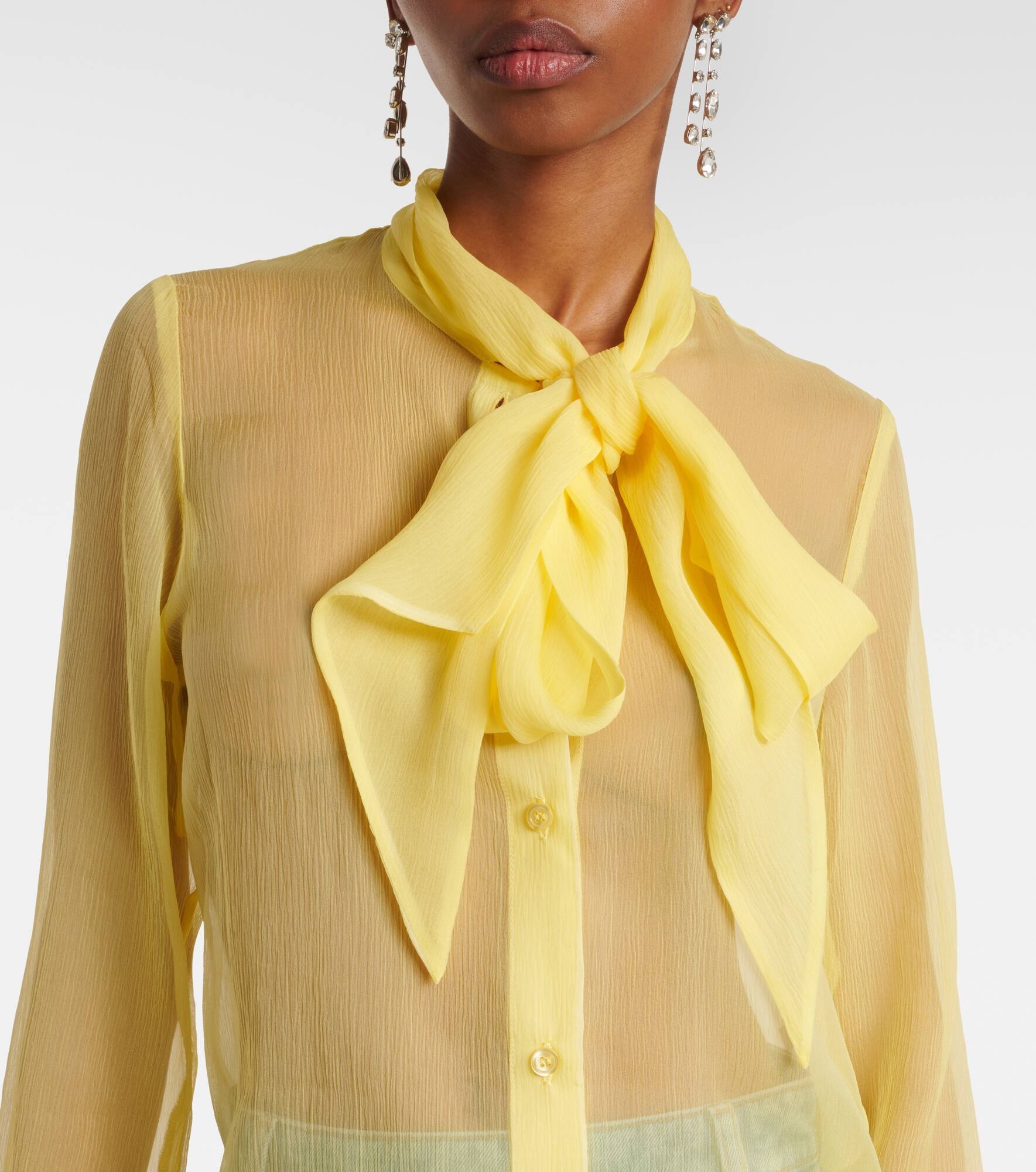 Sheer tie-neck silk chiffon blouse - 4