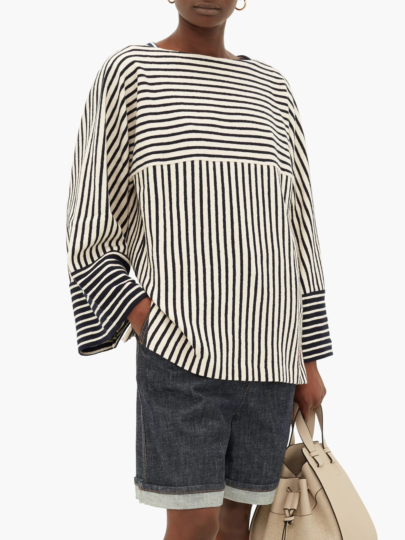 Striped wide-sleeve cotton-terry T-shirt - 7