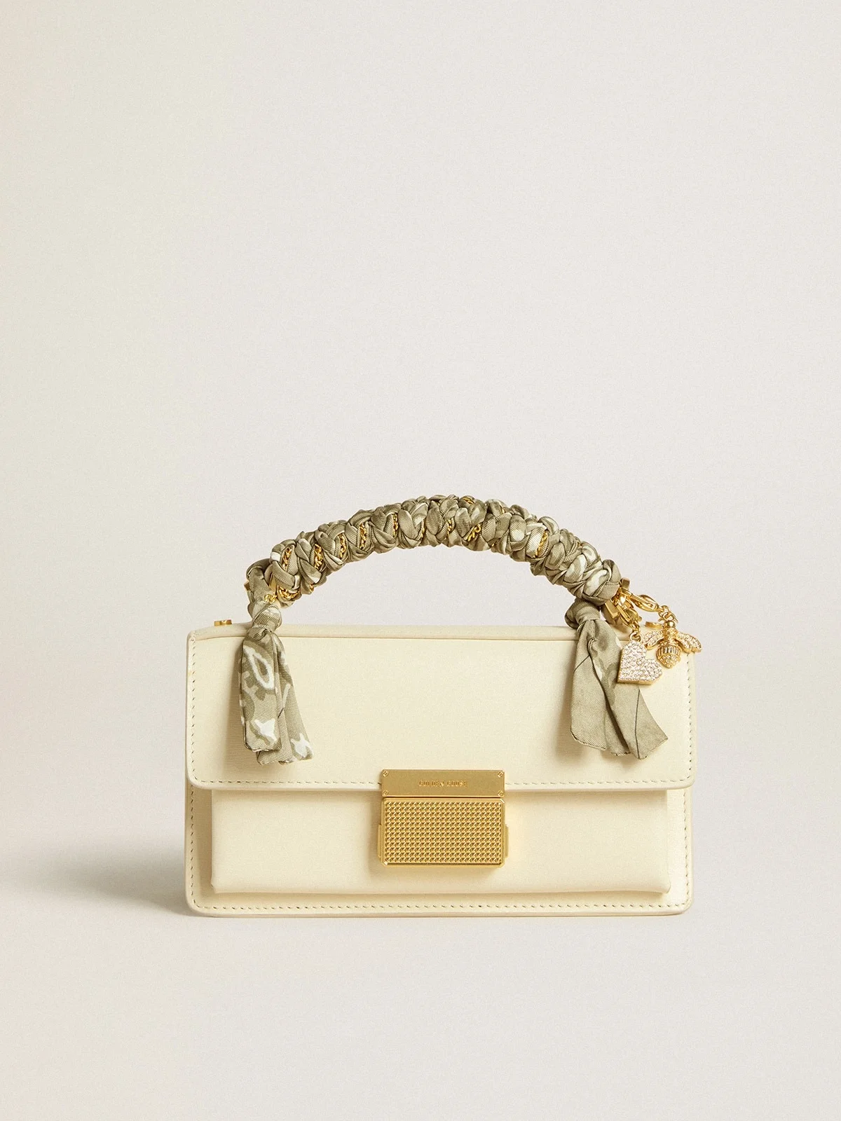 Small Venezia Bag in butter-colored boarded leather with braided scarf and double charm - 1