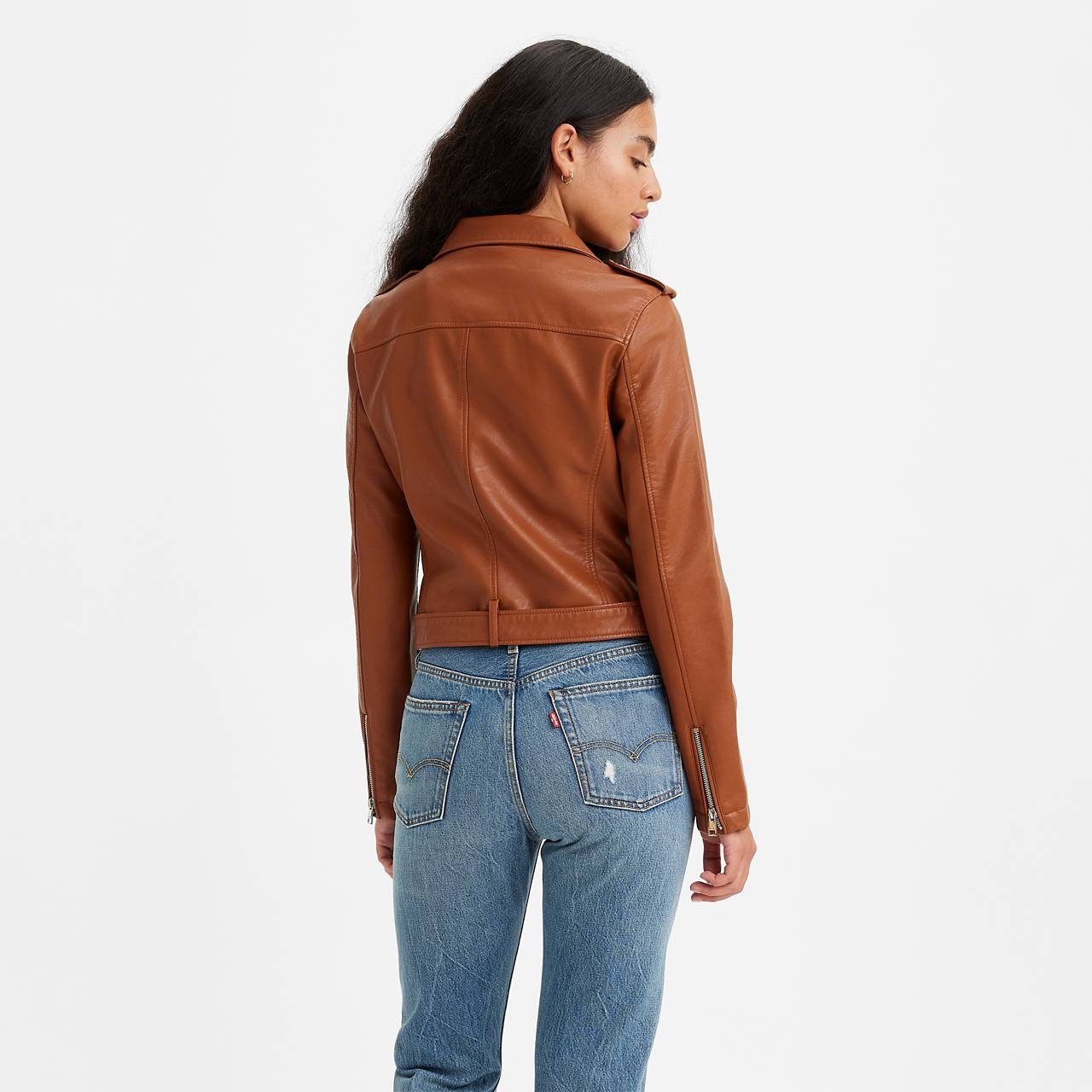 BELTED FAUX LEATHER MOTO JACKET - 2
