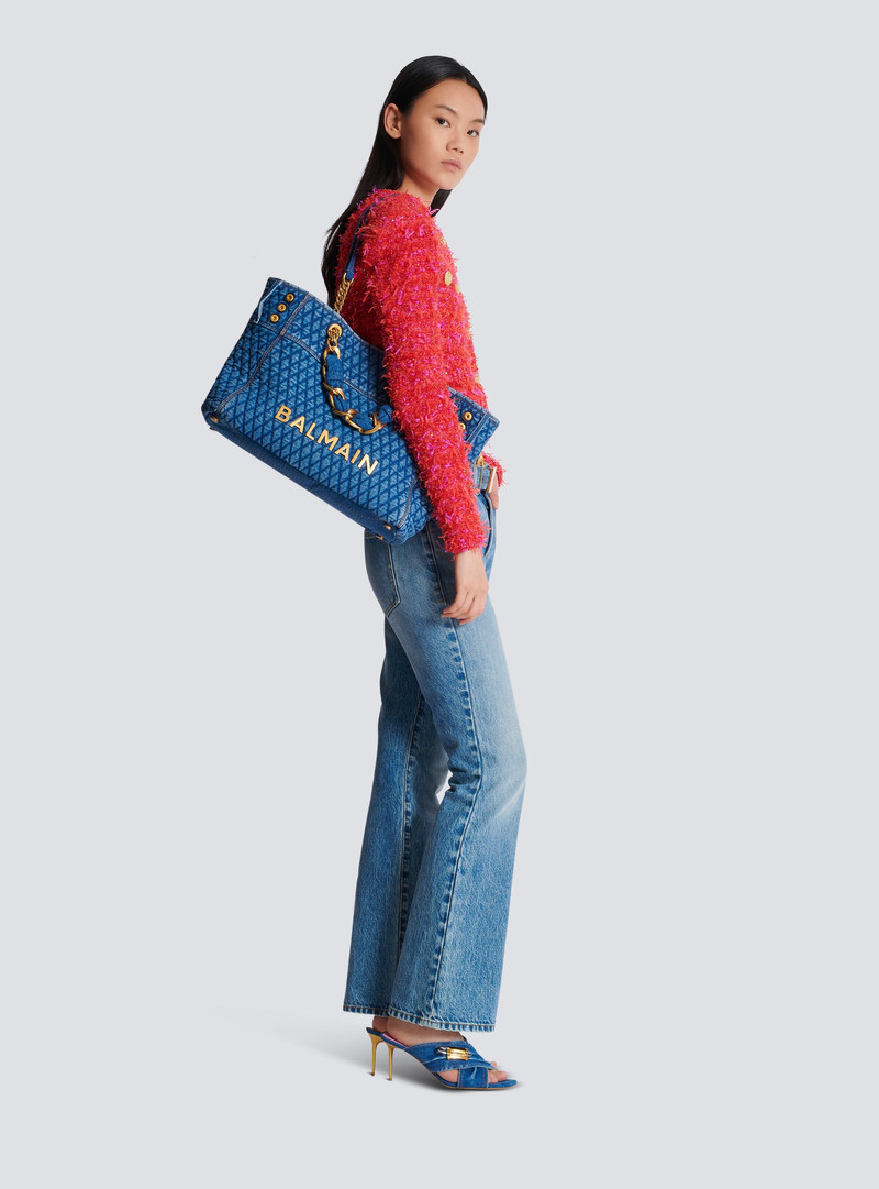 Balmain 1945 Soft tote bag in diamond-quilted denim outlook