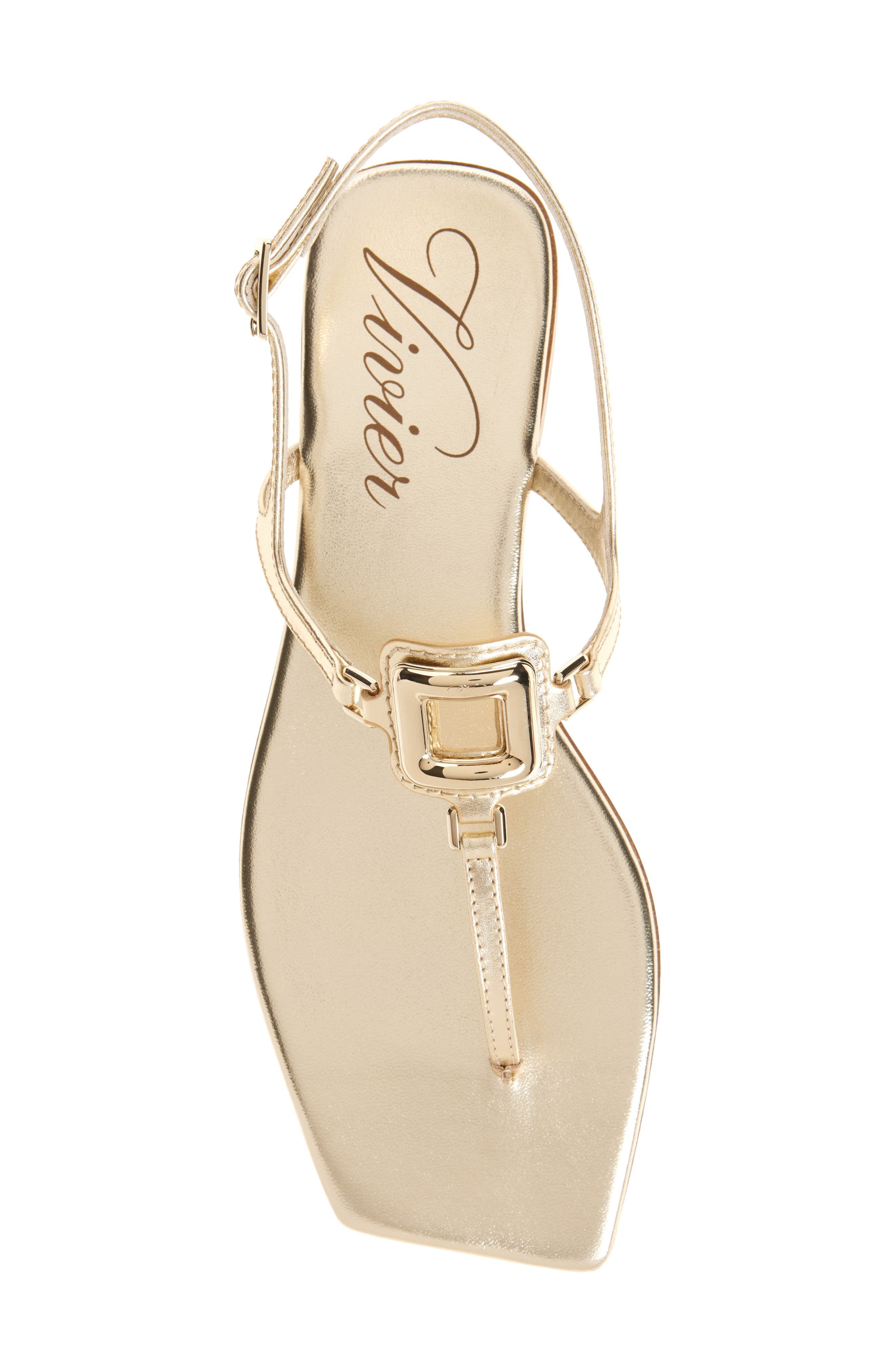 Roger Vivier Viv by the Sea Metallic T-Strap Sandal in Oro Chiaro at Nordstrom - 5