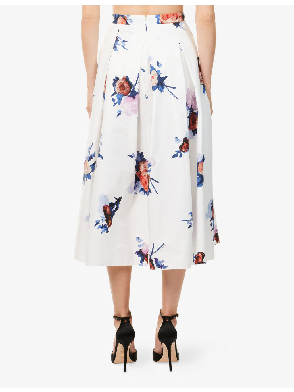 Floral-Print Pleated Cotton Midi Skirt - 4