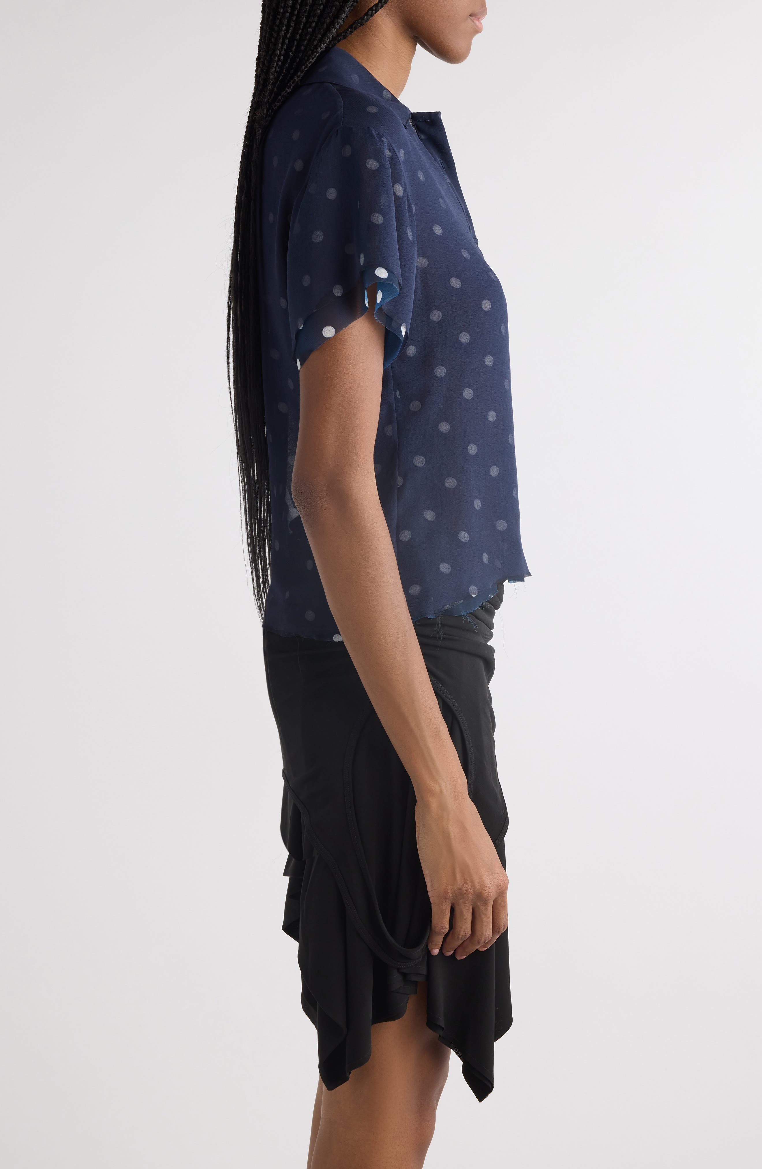 Acne Studios Takota Polka Dot Georgette Polo in Navy/White at Nordstrom - 4