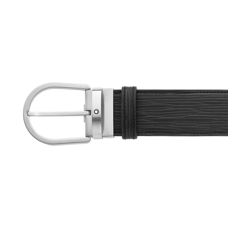 Horseshoe buckle printed black 40 mm leather belt 3