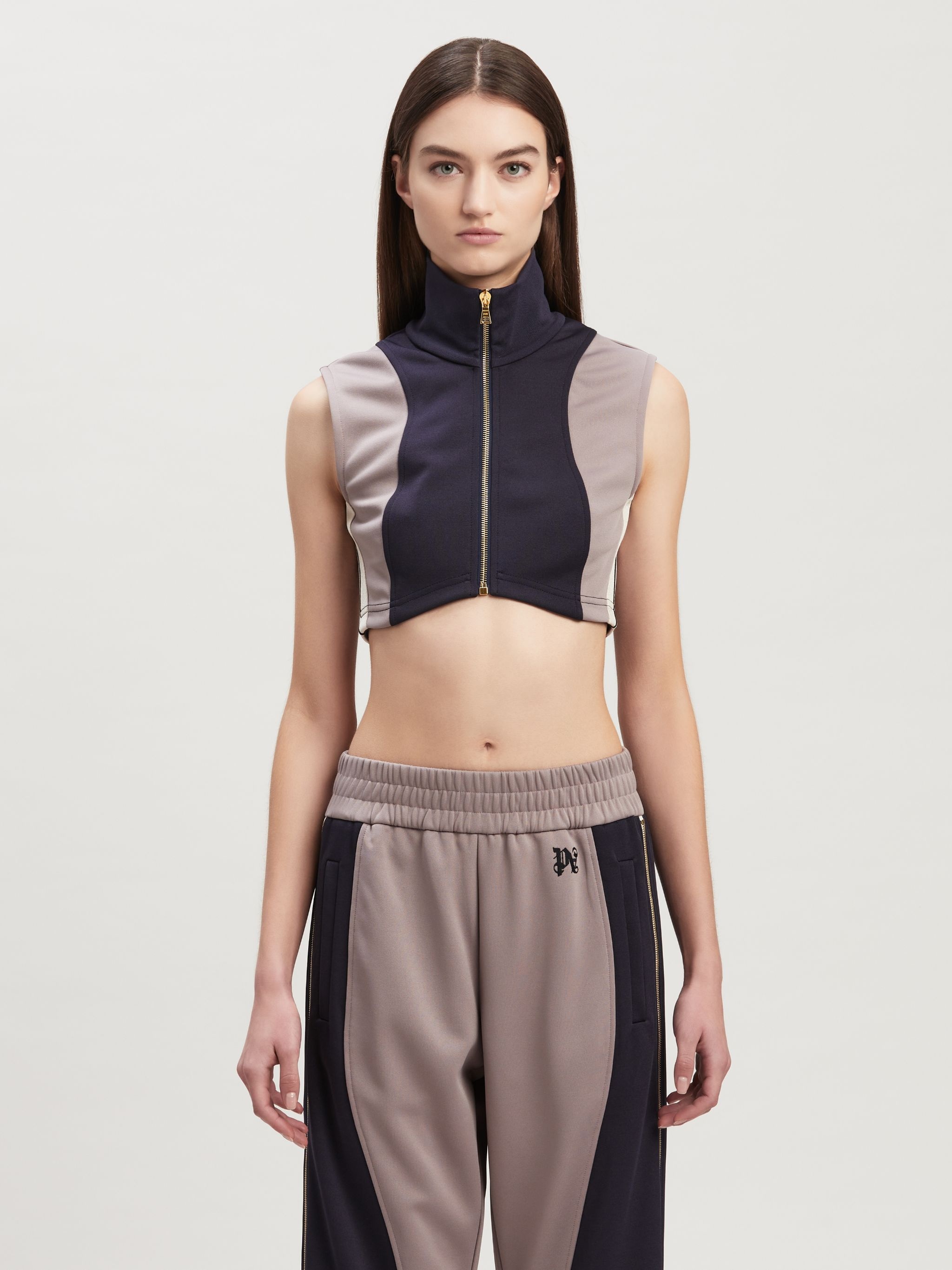 Monogram Colorblock Cropped Track Vest - 3
