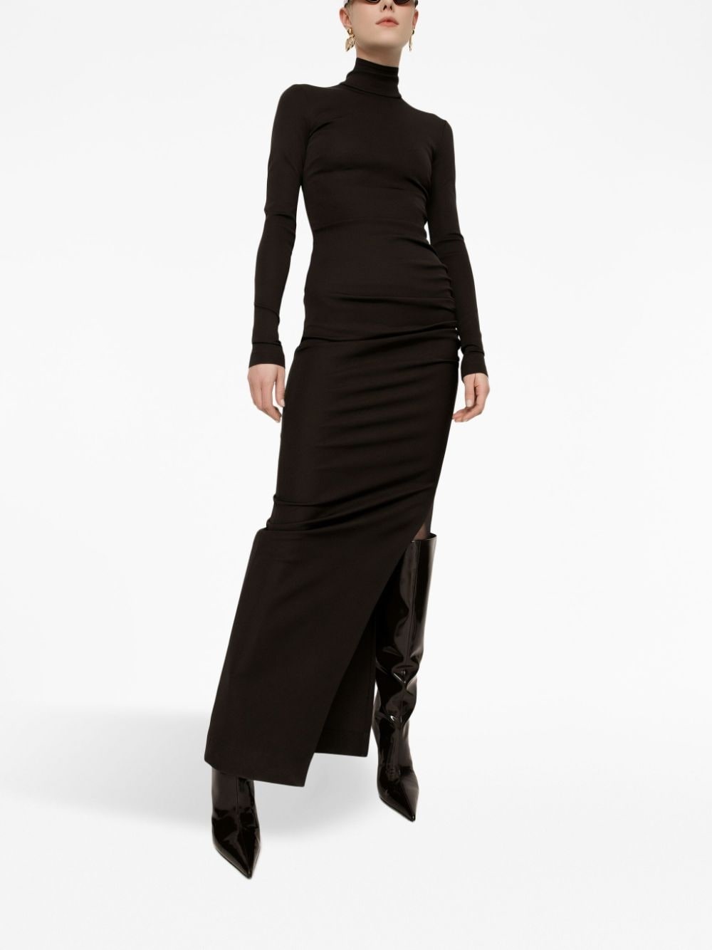 high-neck long-sleeves maxi dress - 3