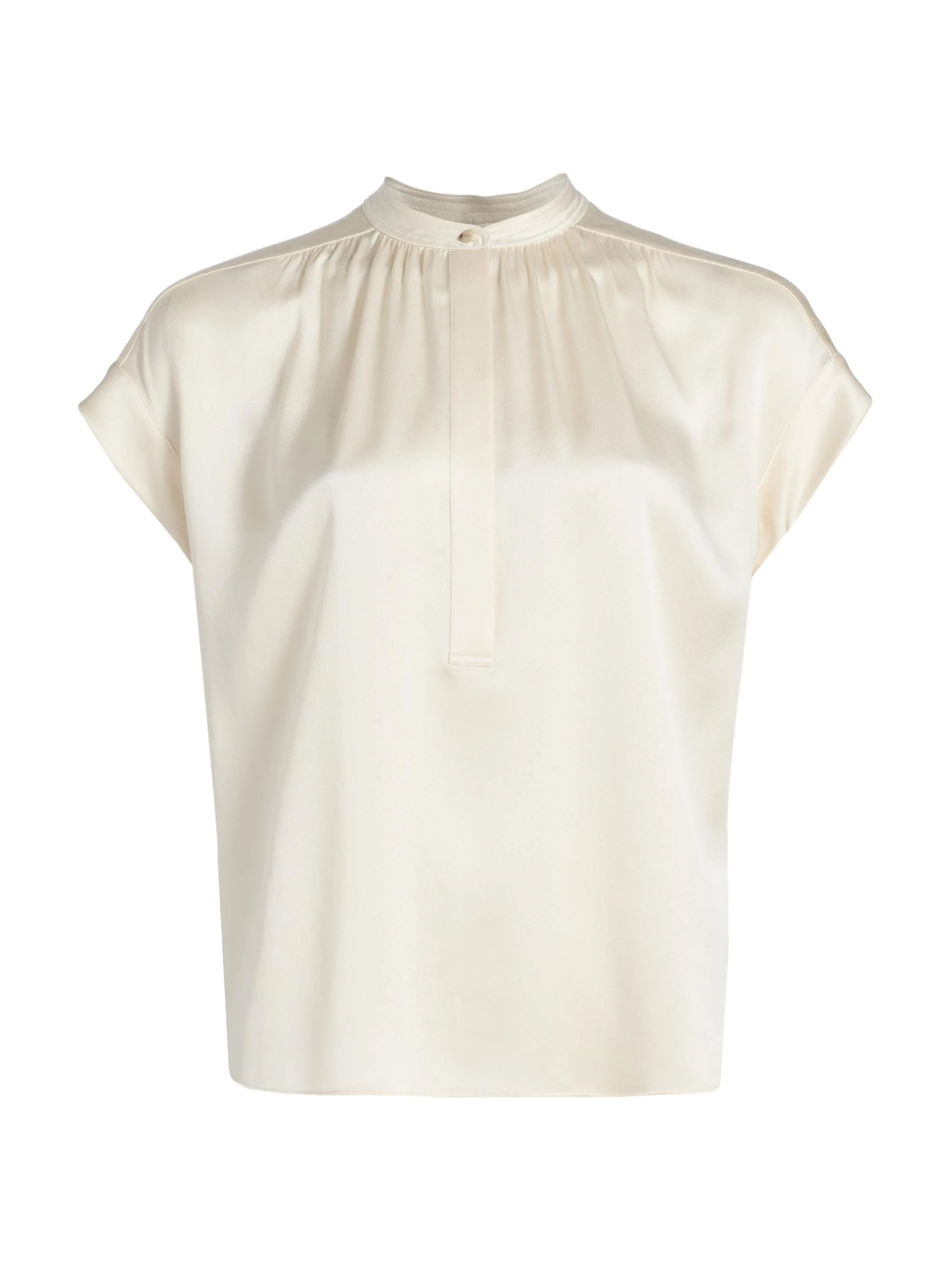 Women's Silk Gathered Neck Cap-Sleeve Blouse - Creme - 1