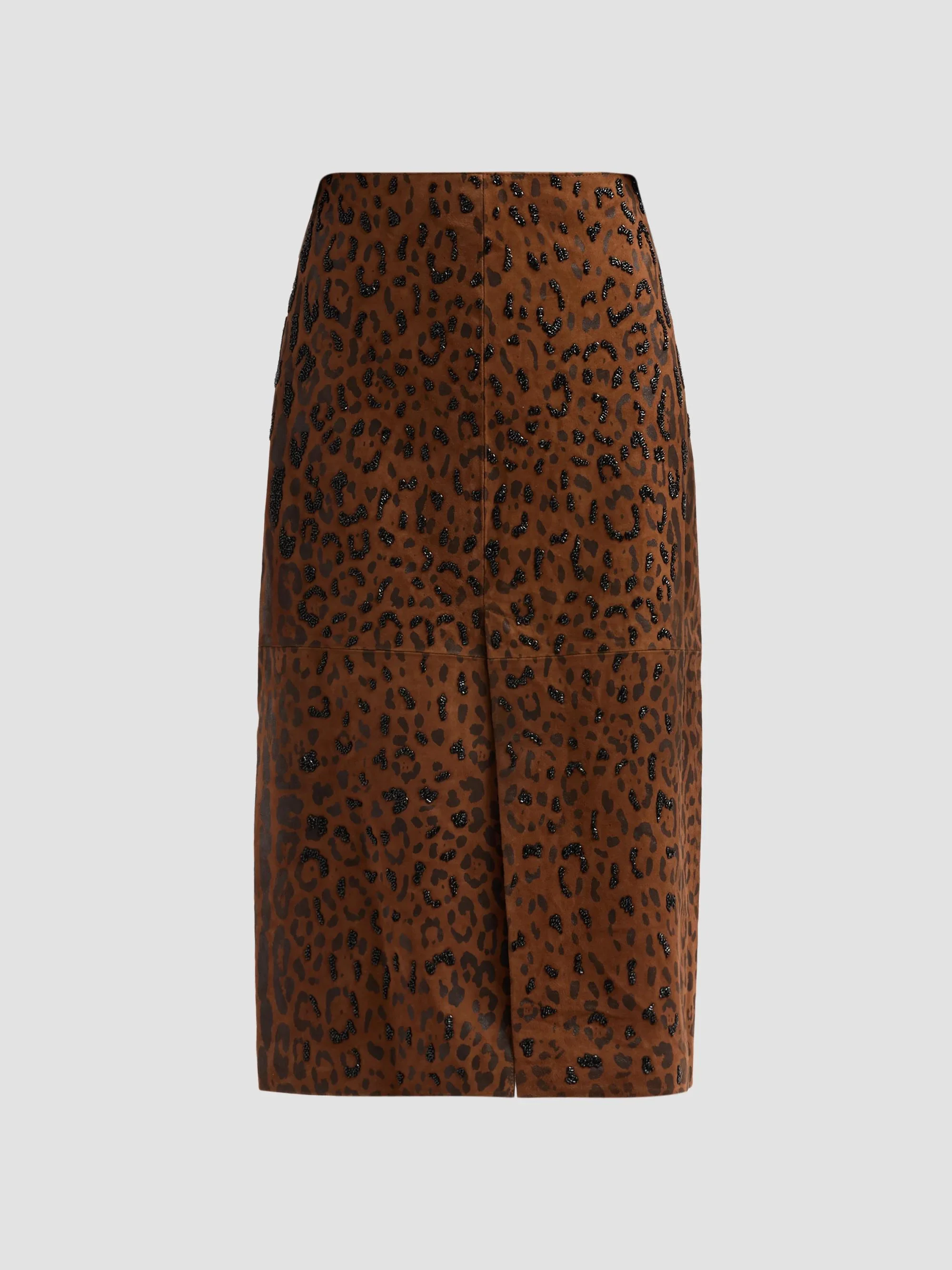 Women's Melissa Leopard-Print Suede Midi Skirt - Brown Multi - 1