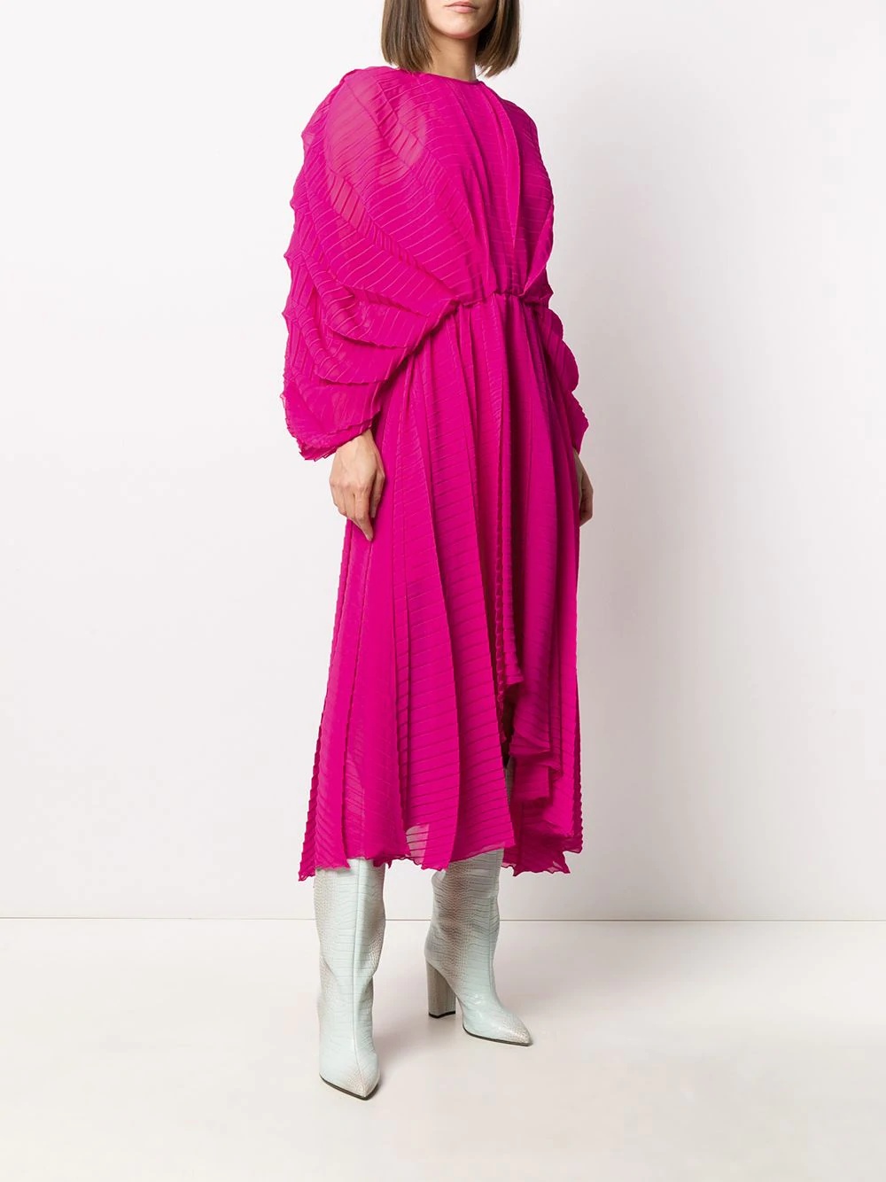 pleated batwing-sleeve dress - 3