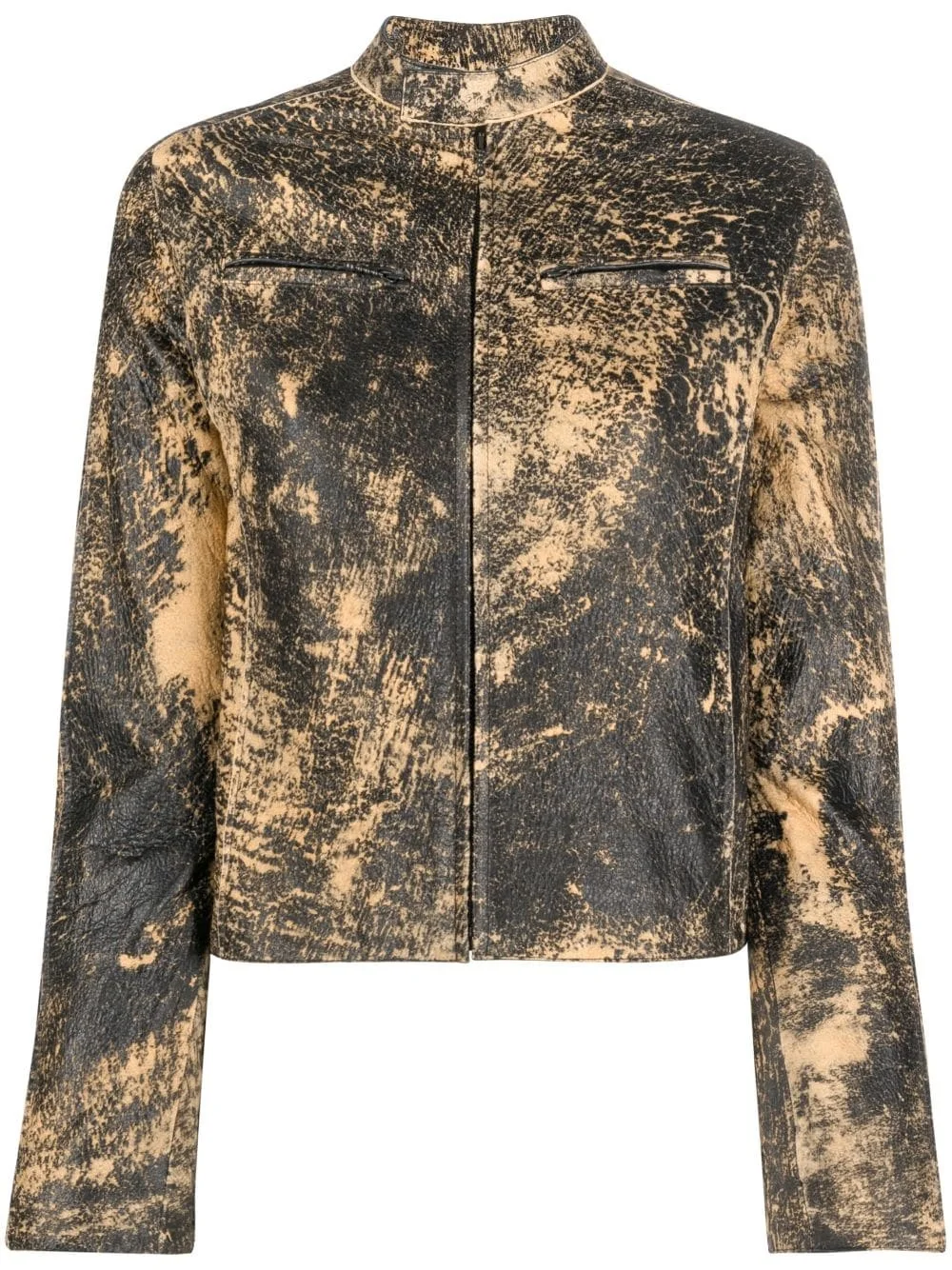 distressed-effect leather jacket - 1
