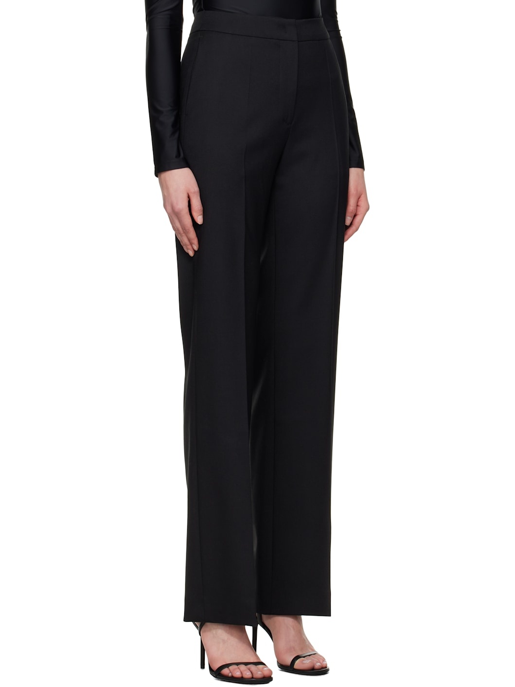 Black Virgin Wool Twill Wide Leg Trousers - 2