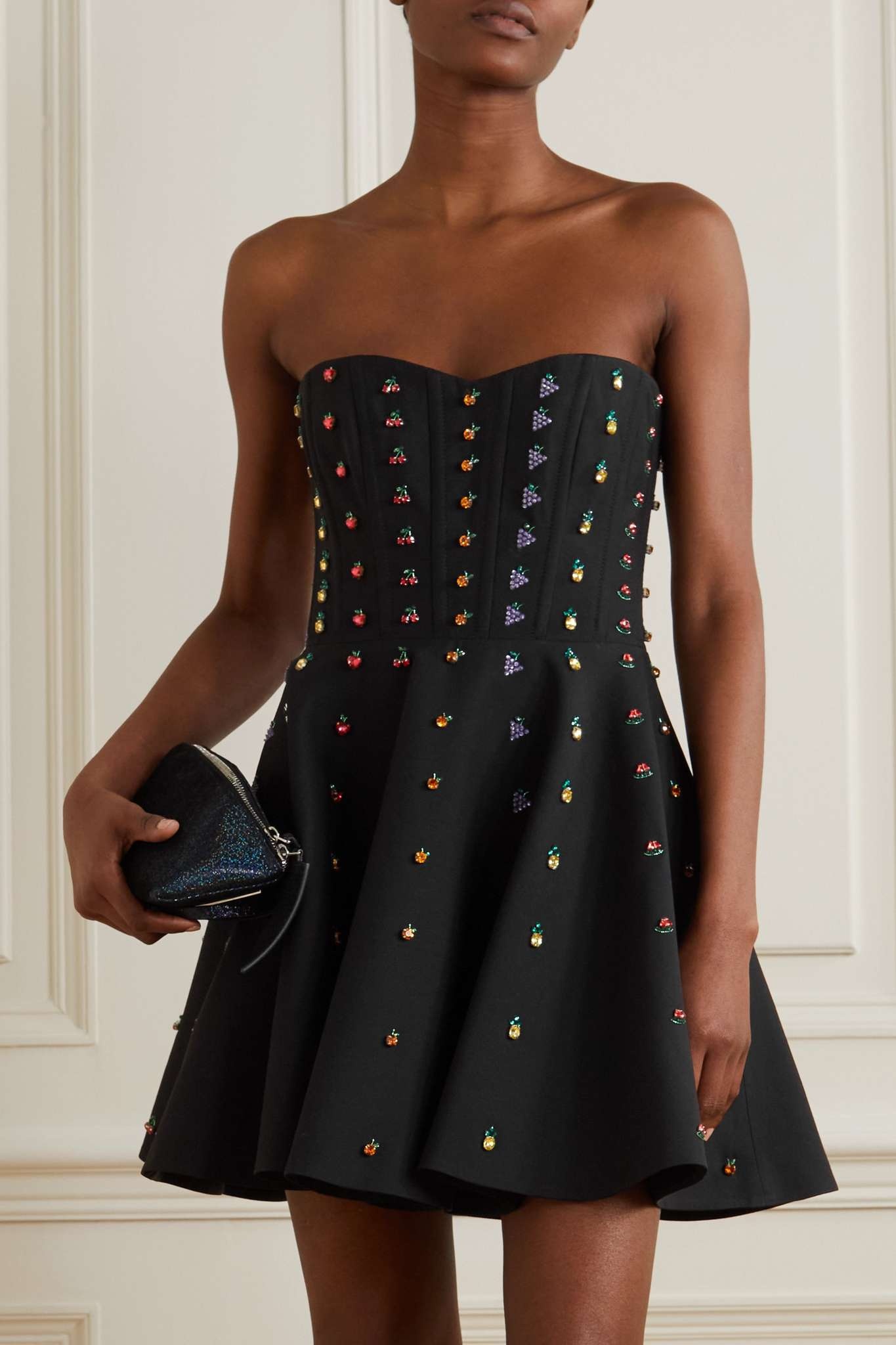 Strapless crystal-embellished wool and silk-blend mini dress - 3