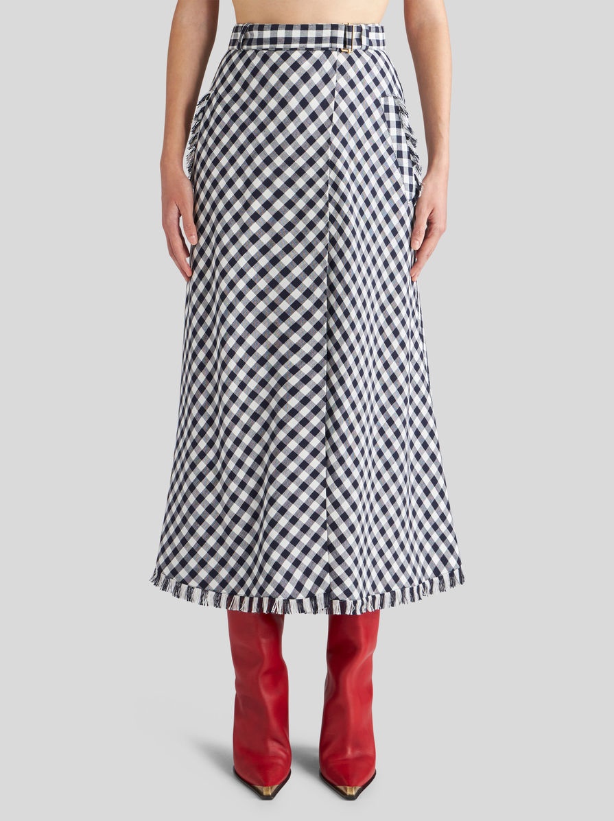 GINGHAM FABRIC WRAP SKIRT - 2
