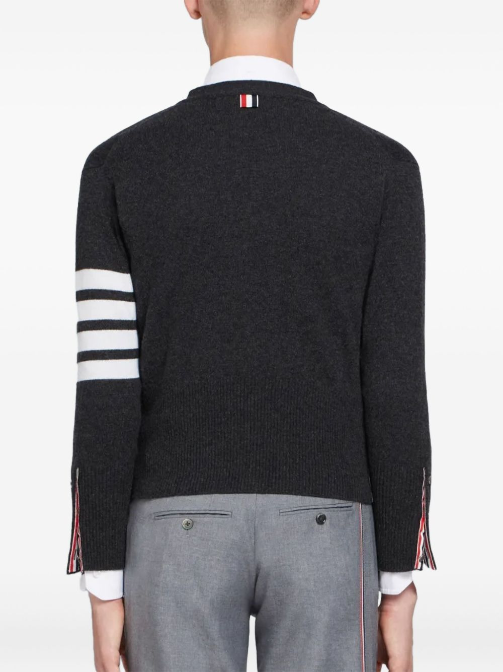 Short V-Neck Cardigan With 4-Bar Stripe In Medium Grey Cashmere - 3