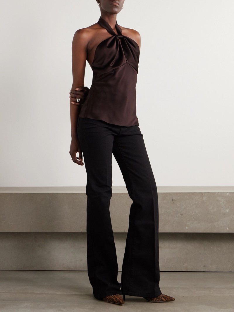 TOM FORD Cutout satin-crepe halterneck top Dark brown outlook