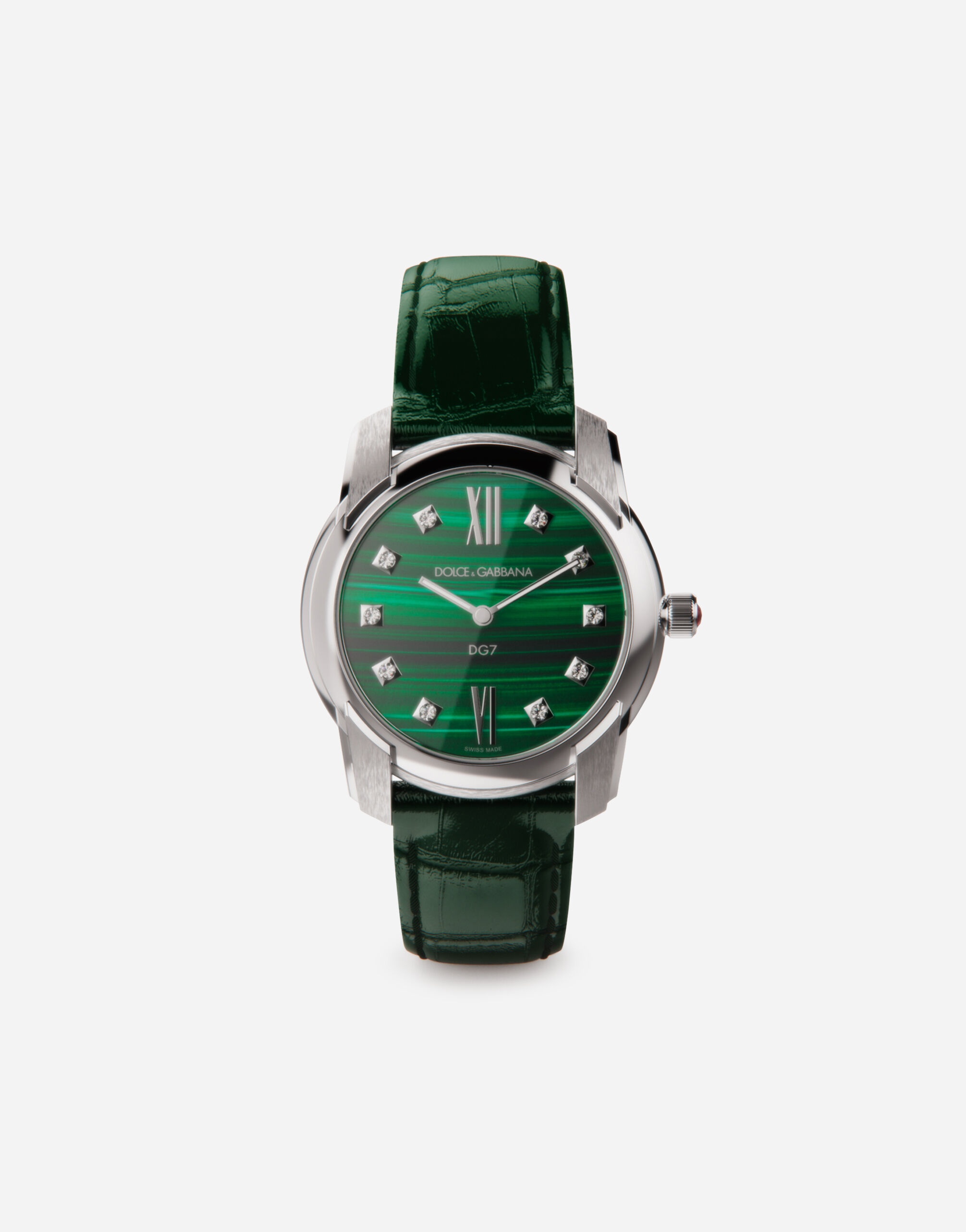 DG7 watch in steel with malachite and diamonds - 1