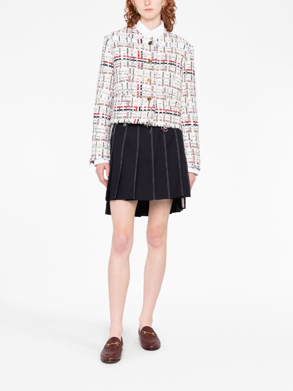 RWB stripe deconstructed-design tweed jacket - 2