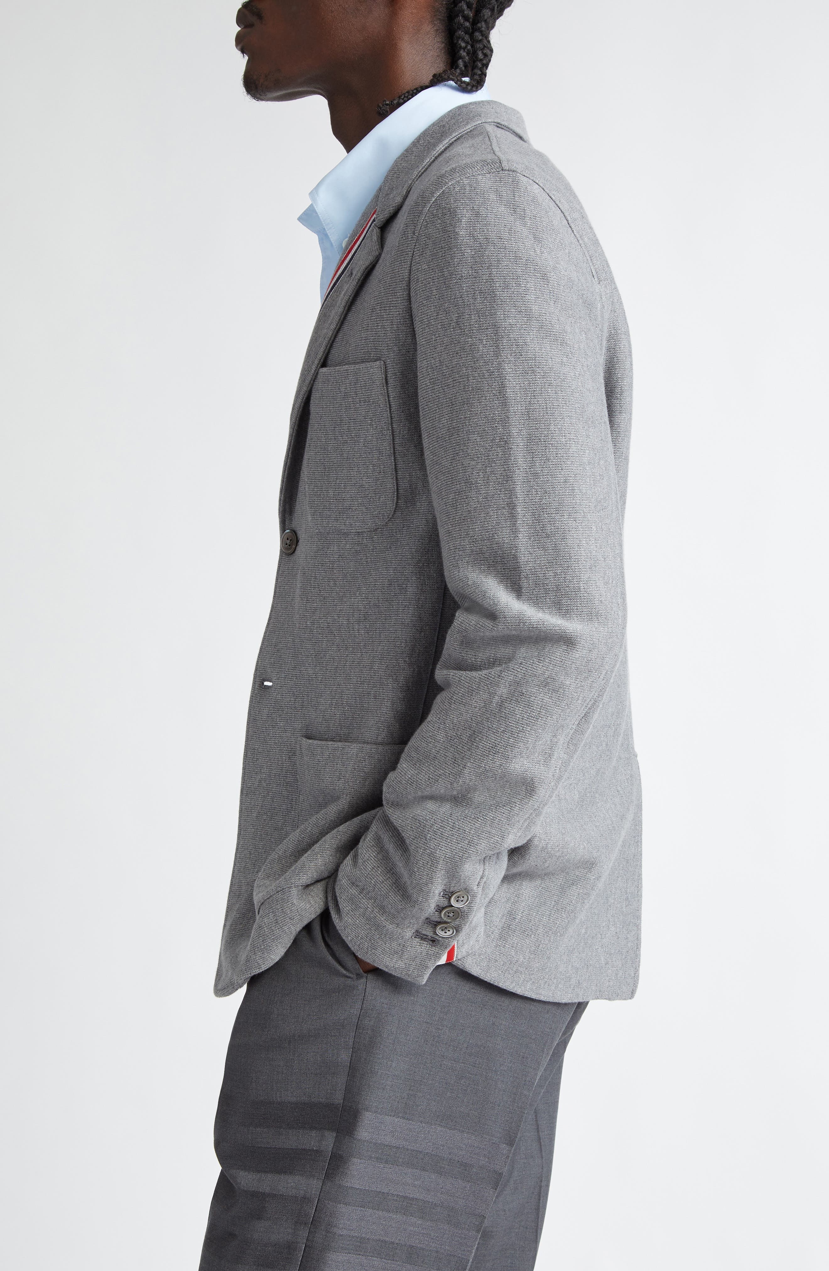 Thom Browne Double Face Knit Cotton Sack Jacket in Medium Grey at Nordstrom - 4